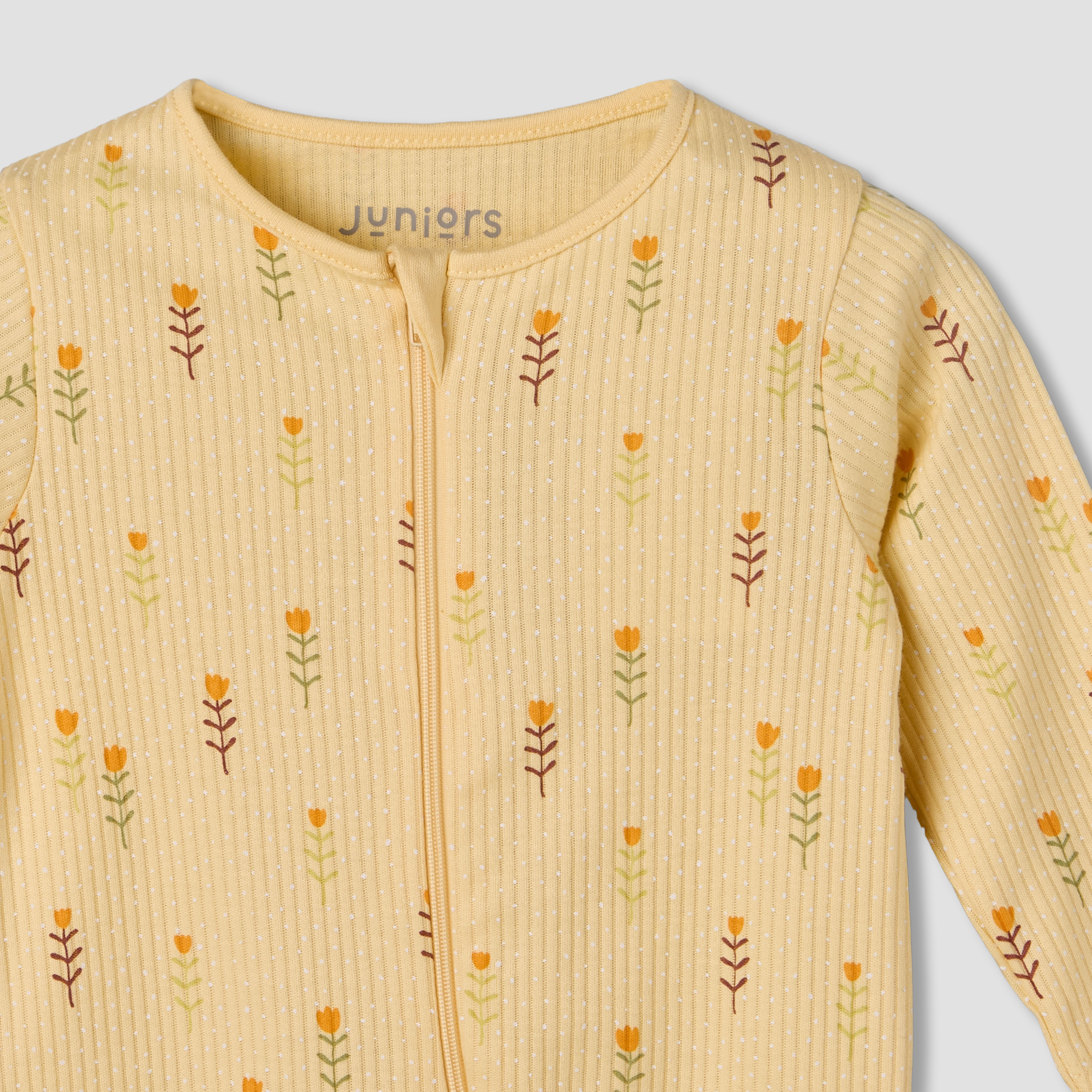 Juniors Cotton Round Neck Long Sleeves Sleepsuit with Floral Print-baby-girls-clothing-nightwear-sleepsuits-image-4