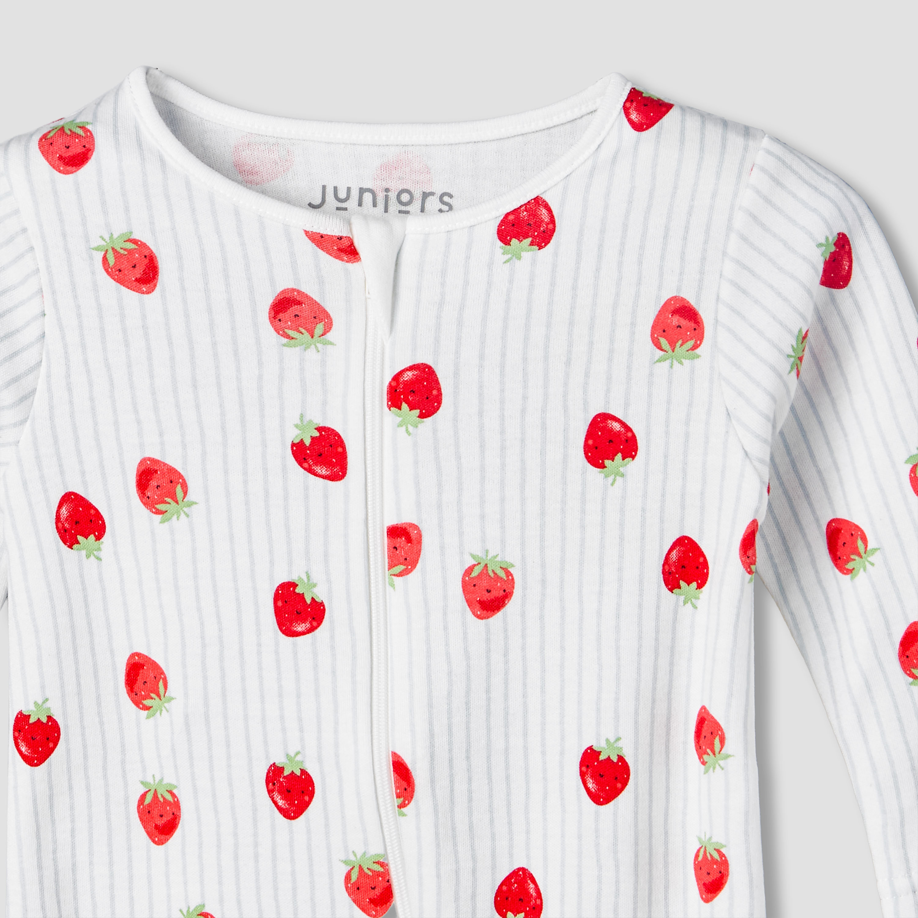Juniors Cotton Round Neck Long Sleeves Sleepsuit with Strawberry Print-baby-girls-clothing-nightwear-sleepsuits-image-4