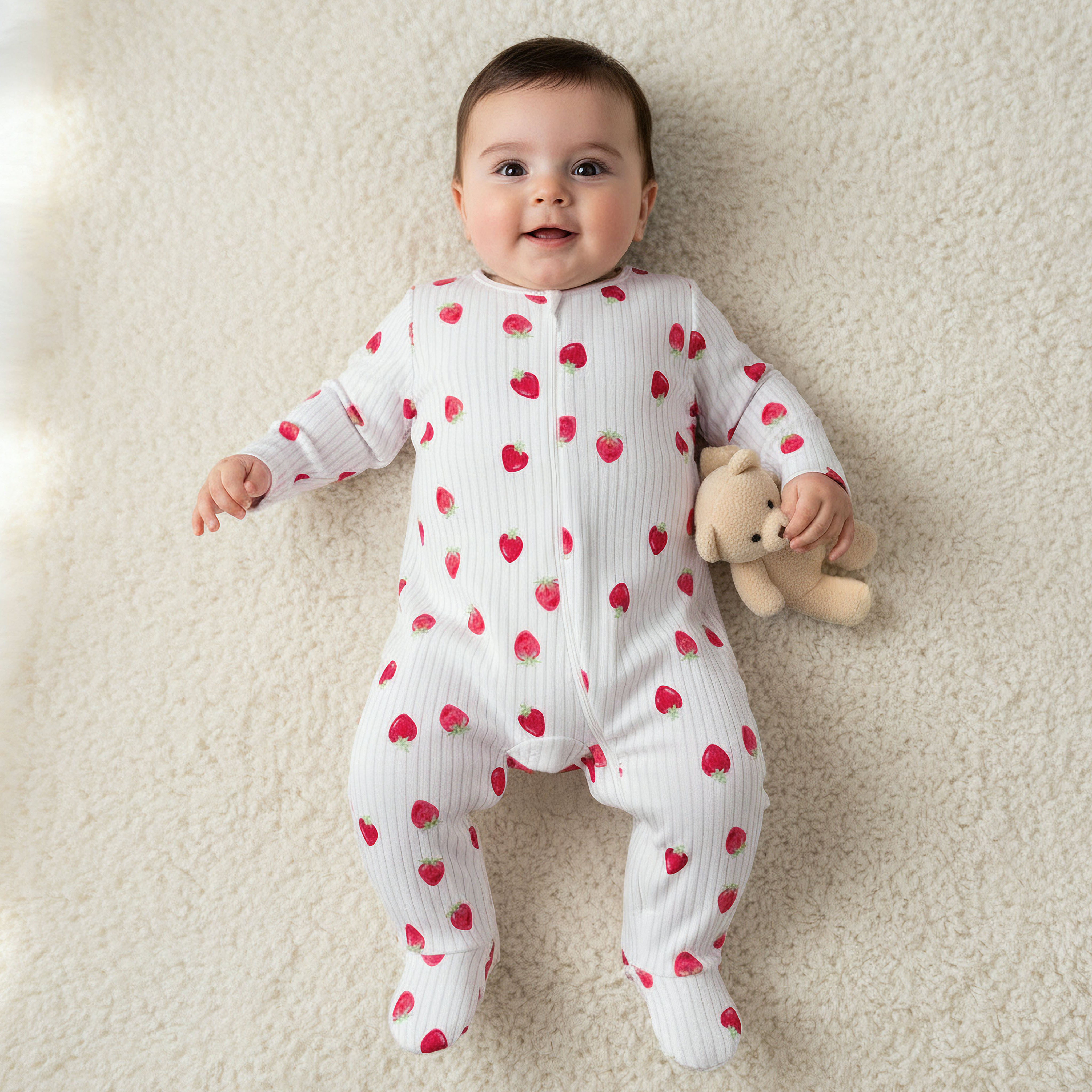 Juniors Cotton Round Neck Long Sleeves Sleepsuit with Strawberry Print-baby-girls-clothing-nightwear-sleepsuits-image-1