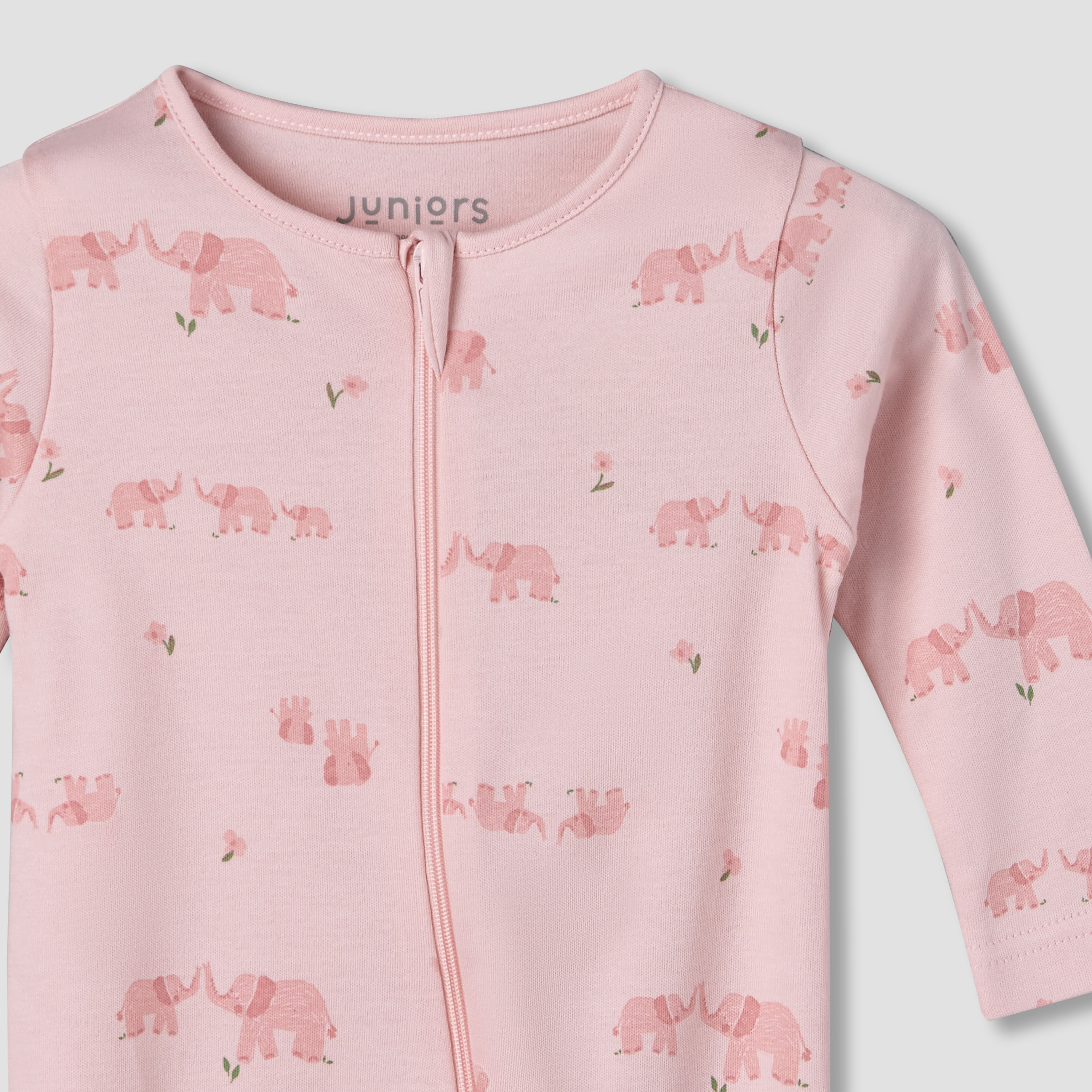 Juniors Cotton Long Sleeves Sleepsuit with Elephant Print-baby-girls-clothing-nightwear-sleepsuits-image-4