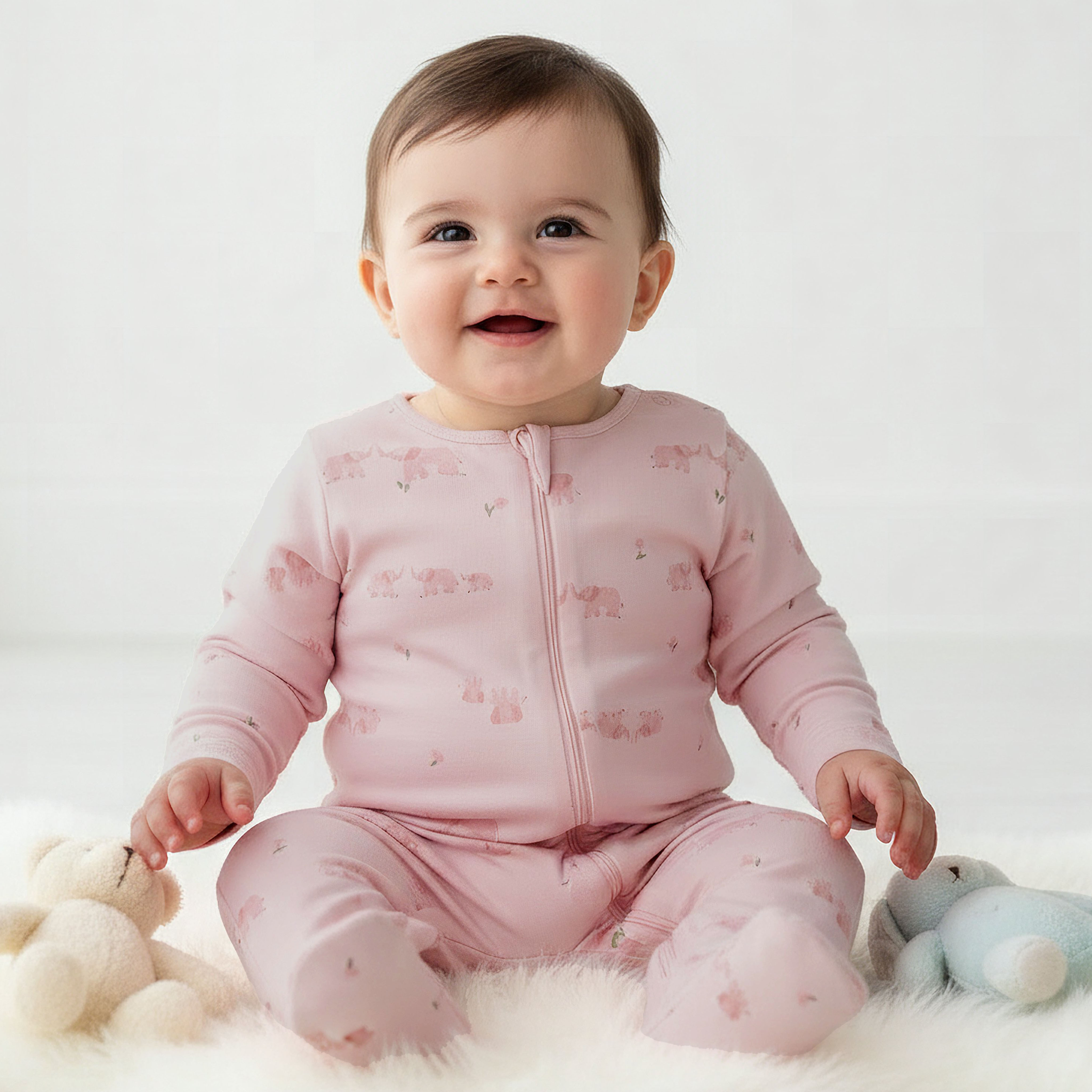 Juniors Cotton Long Sleeves Sleepsuit with Elephant Print-baby-girls-clothing-nightwear-sleepsuits-image-1
