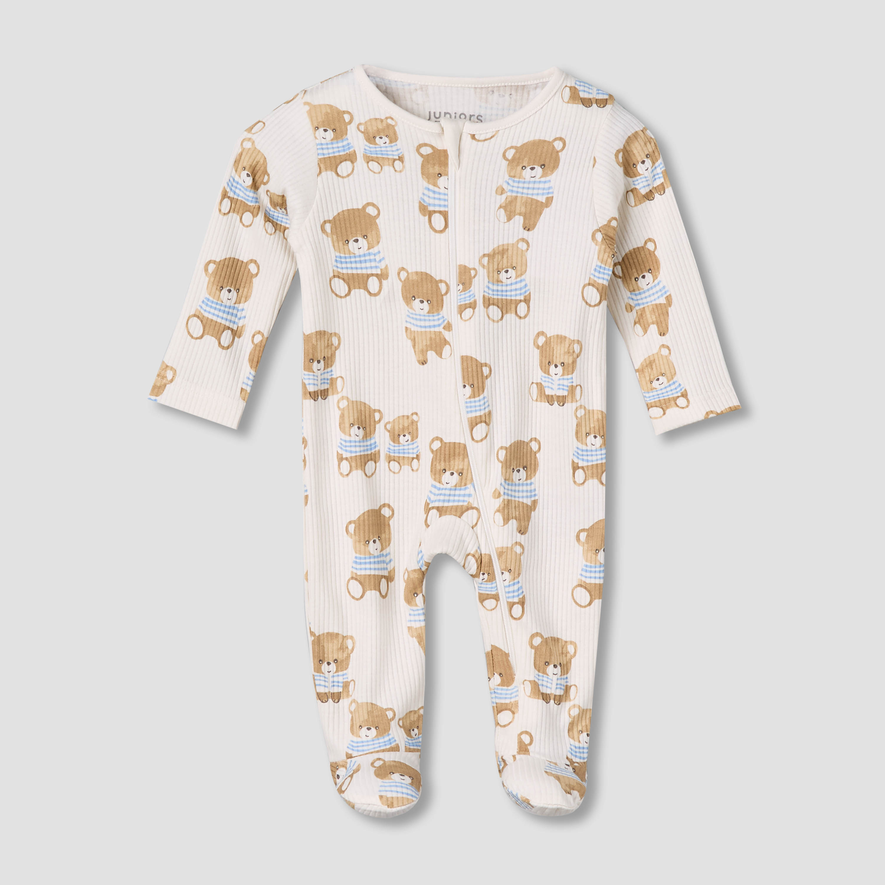 Juniors Cotton Round Neck Long Sleeves Sleepsuit with Bear Print-baby-boys-clothing-nightwear-sleepsuits-image-2