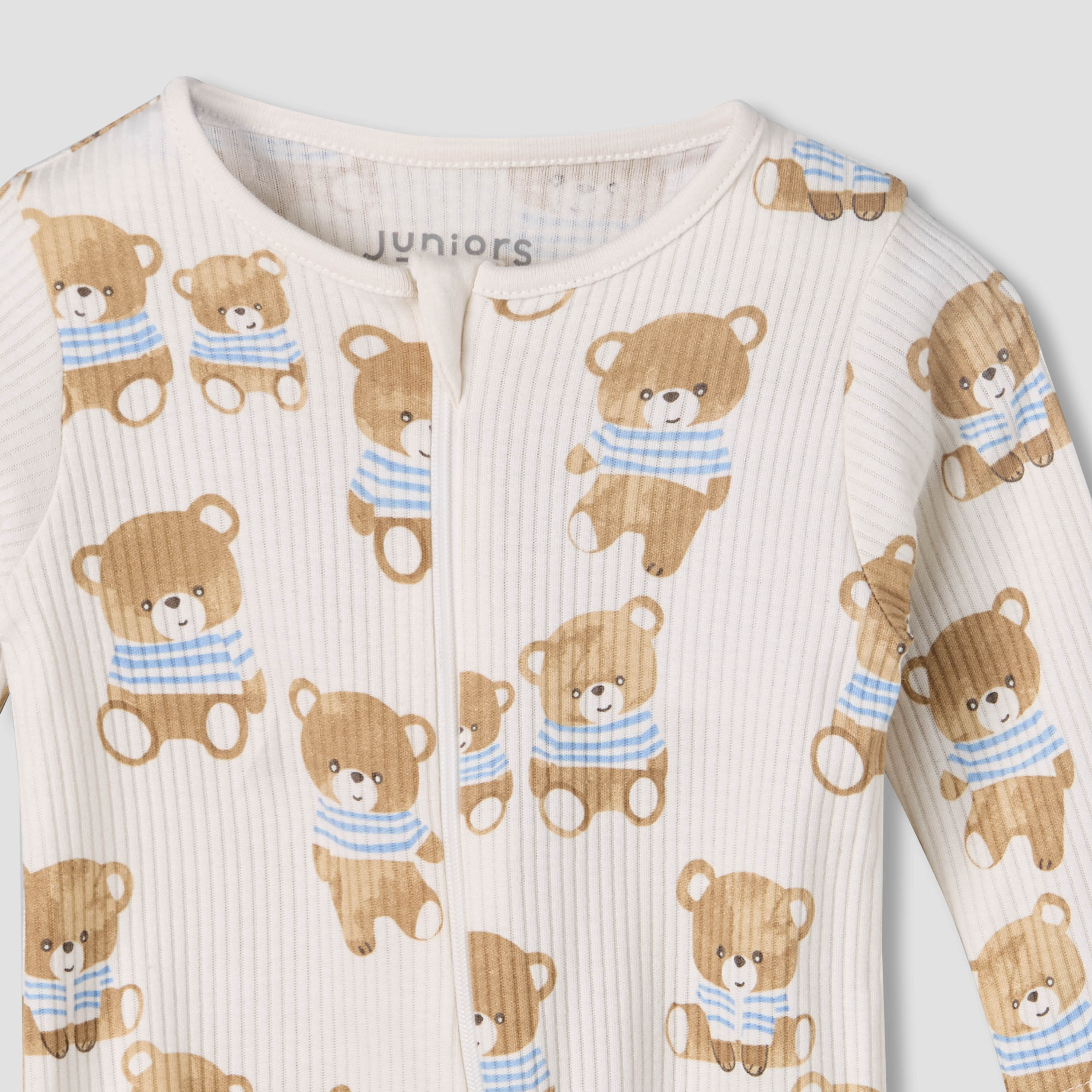 Juniors Cotton Round Neck Long Sleeves Sleepsuit with Bear Print-baby-boys-clothing-nightwear-sleepsuits-image-4