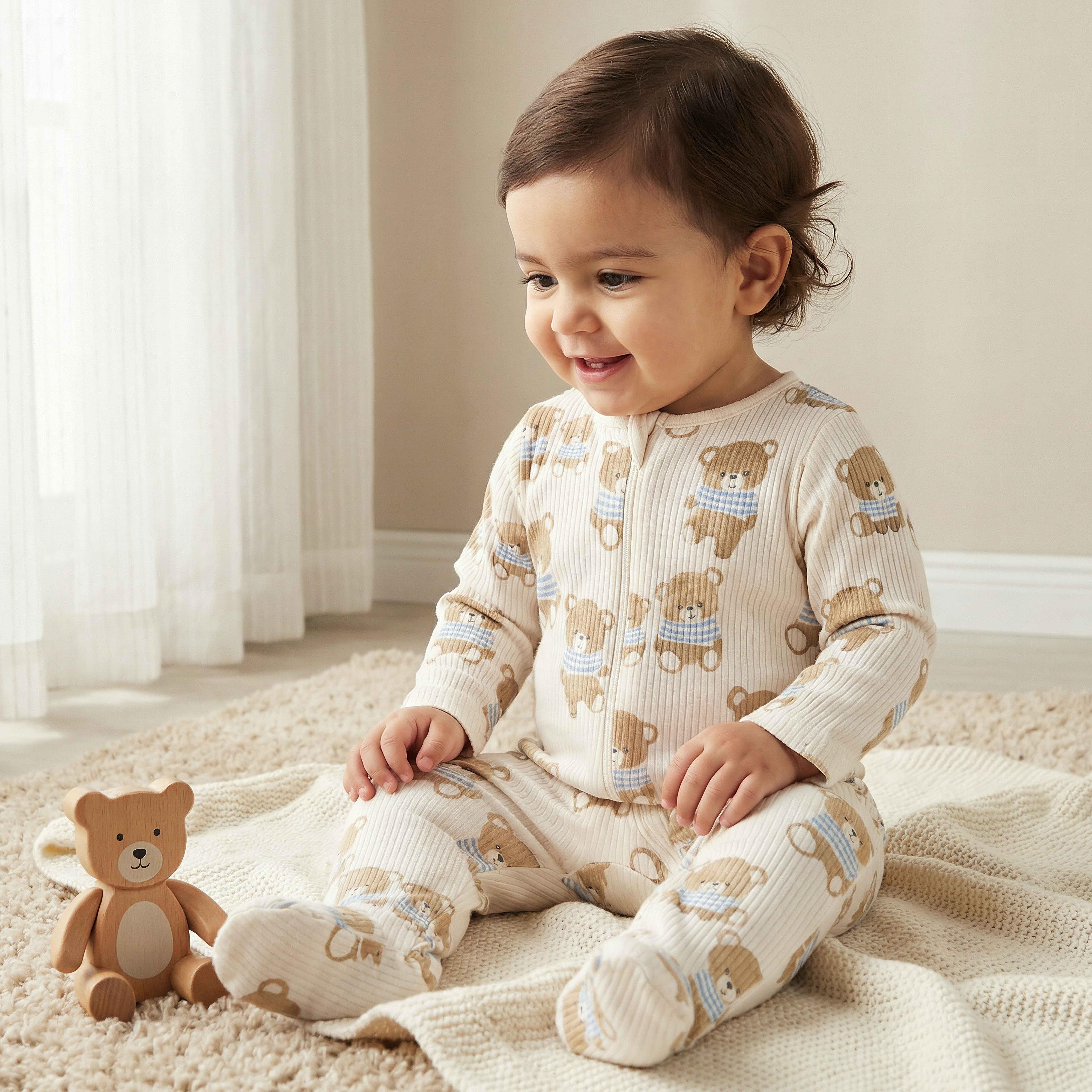 Juniors Cotton Round Neck Long Sleeves Sleepsuit with Bear Print-baby-boys-clothing-nightwear-sleepsuits-image-1