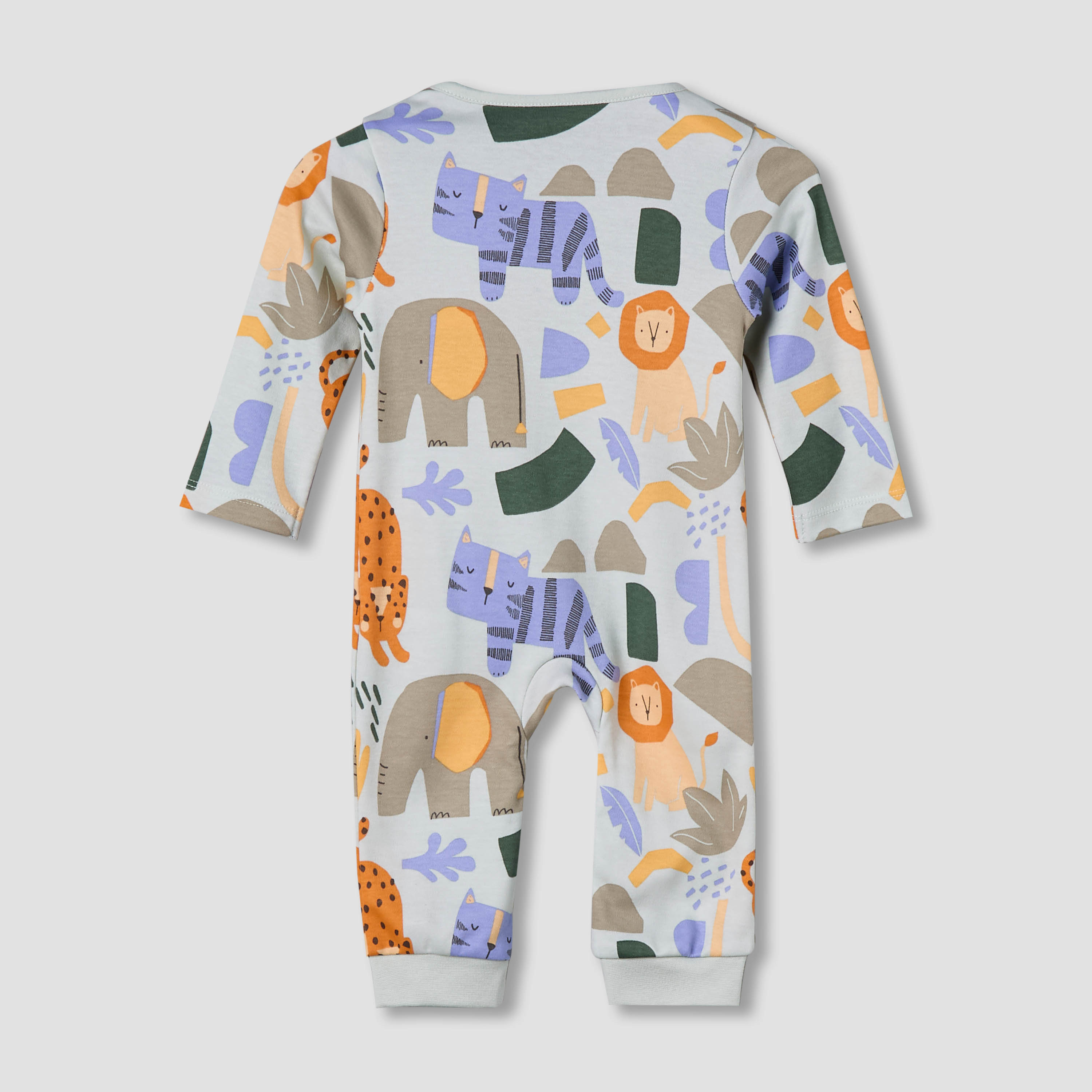 Juniors Cotton Round Neck Long Sleeves Sleepsuit with Safari Print-baby-boys-clothing-nightwear-sleepsuits-image-3