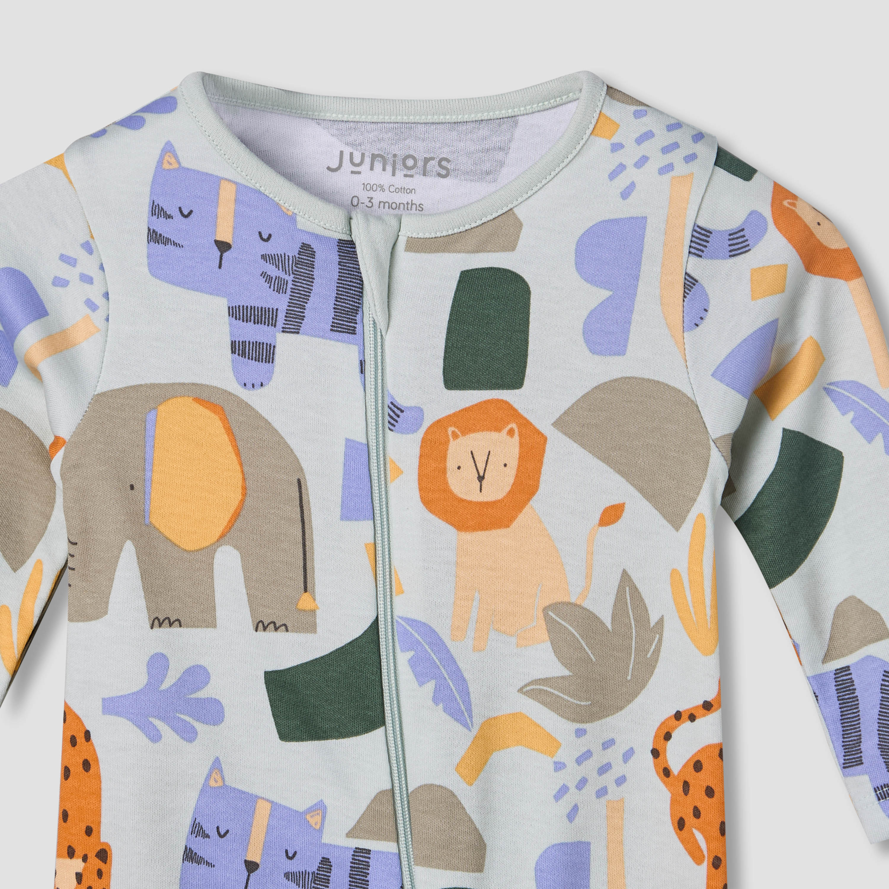 Juniors Cotton Round Neck Long Sleeves Sleepsuit with Safari Print-baby-boys-clothing-nightwear-sleepsuits-image-4