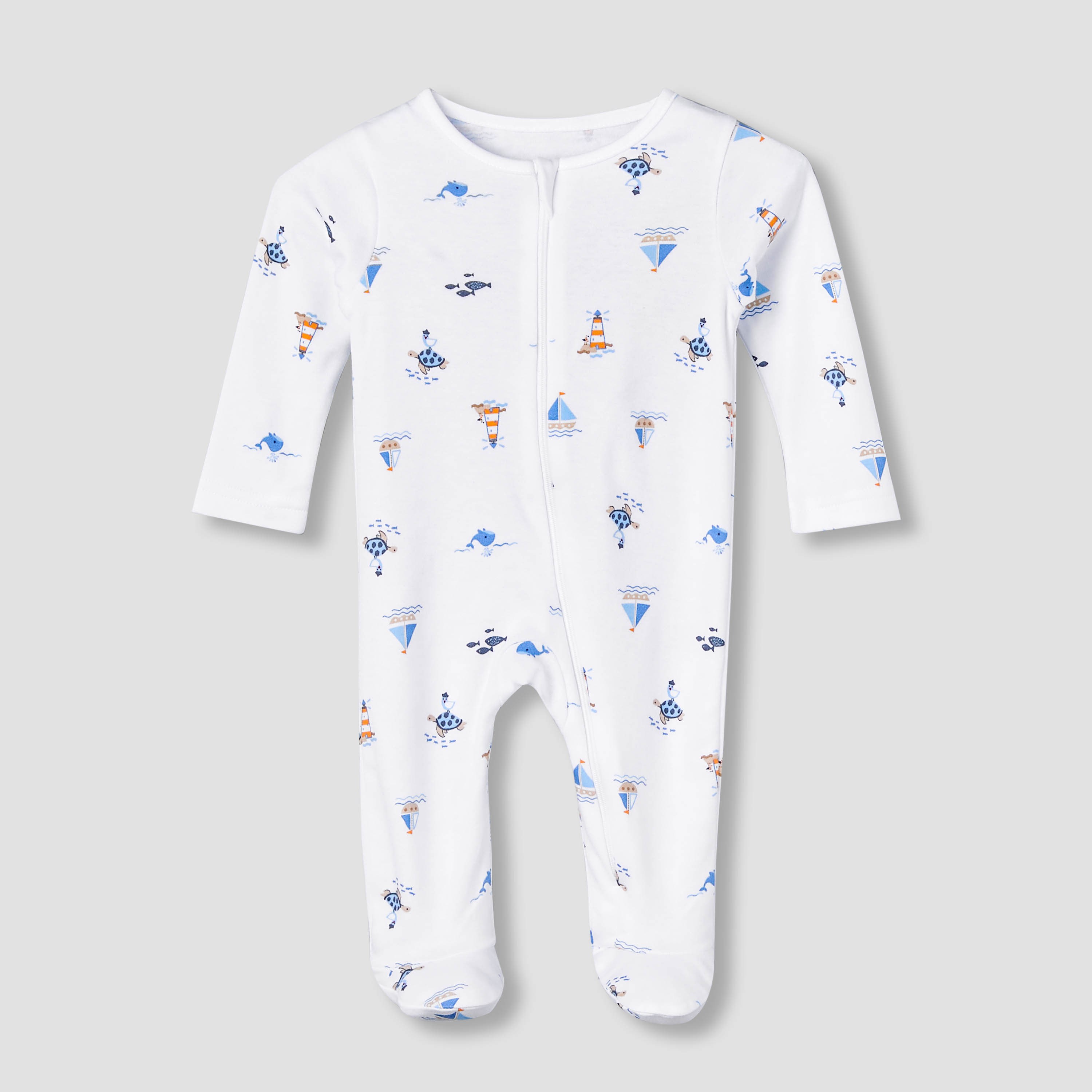 Juniors Cotton Round Neck Long Sleeve Sleepsuit with Zip Closure-baby-boys-clothing-nightwear-sleepsuits-image-2