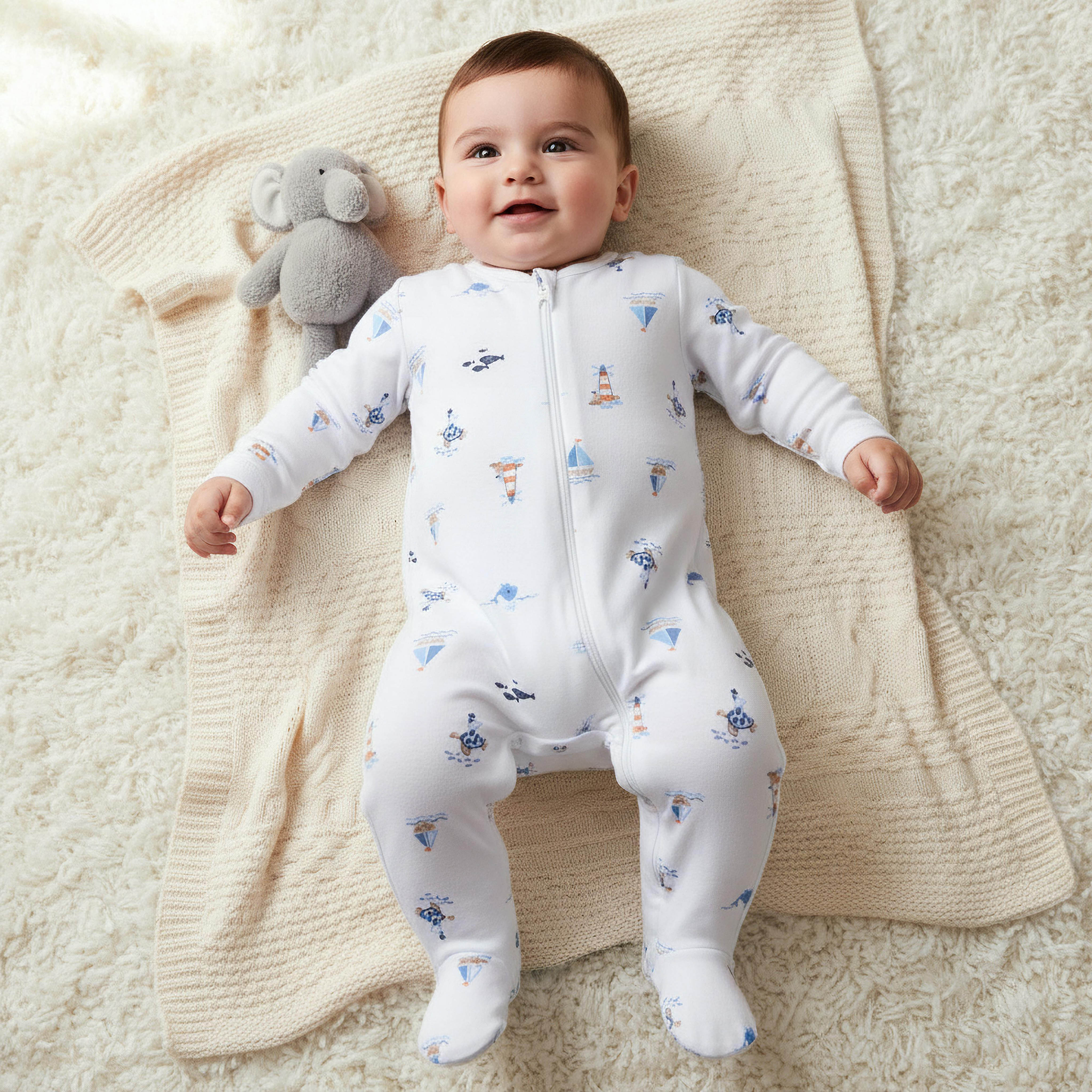 Juniors Cotton Round Neck Long Sleeve Sleepsuit with Zip Closure-baby-boys-clothing-nightwear-sleepsuits-image-1