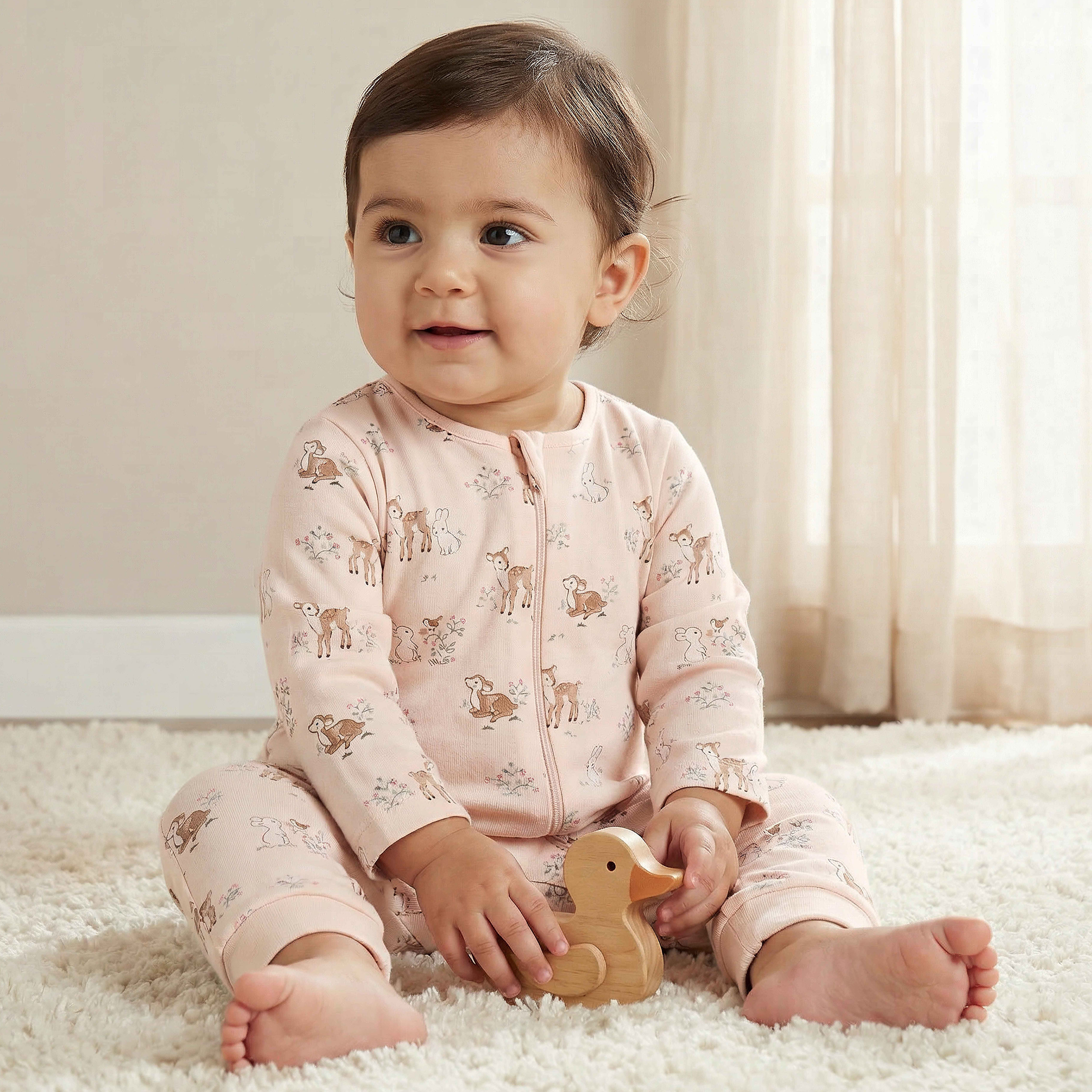 Juniors Cotton Long Sleeves Sleepsuit with Deer Print-baby-girls-clothing-nightwear-sleepsuits-image-1