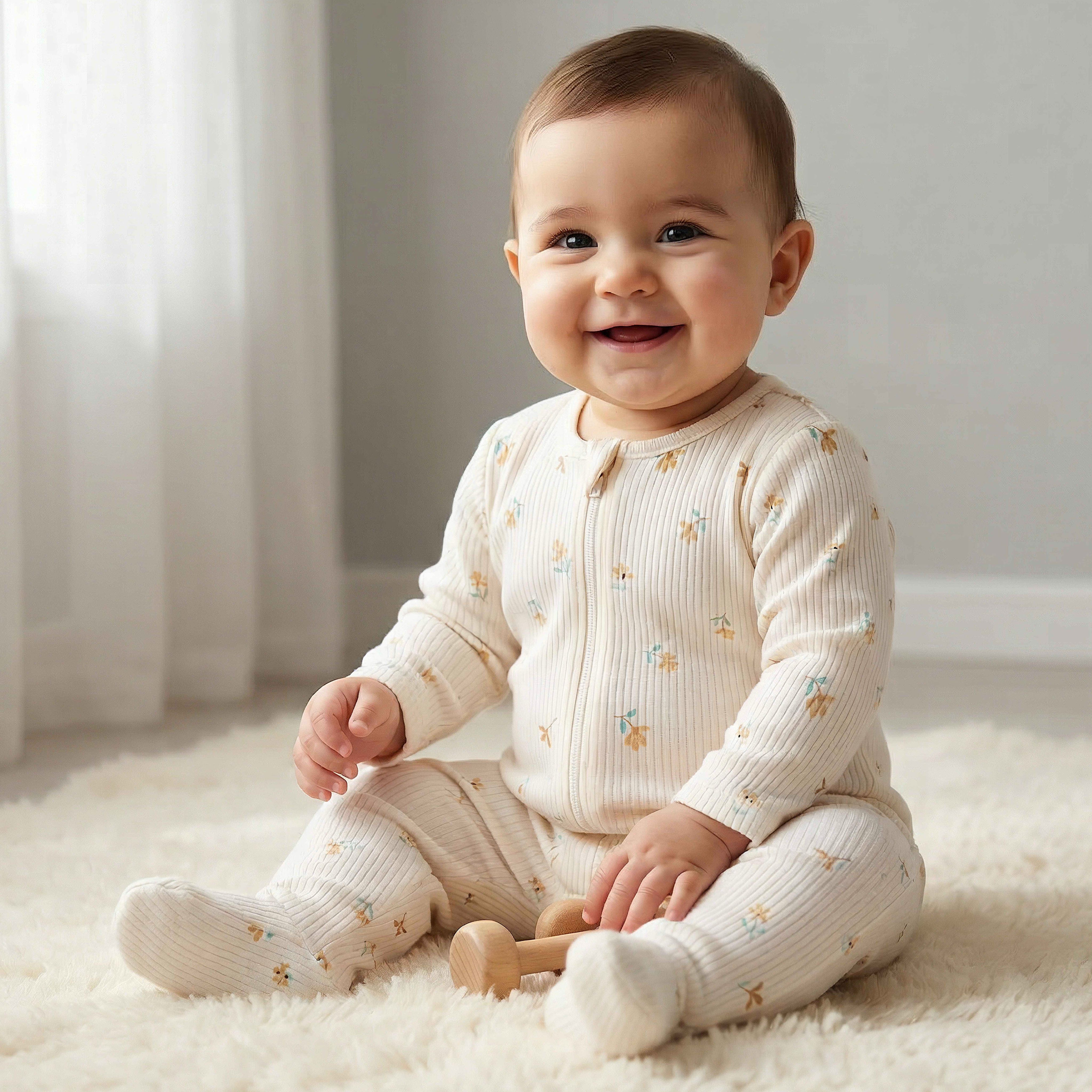 Juniors Cotton Round Neck Long Sleeves Sleepsuit with Floral Print-baby-girls-clothing-nightwear-sleepsuits-image-1