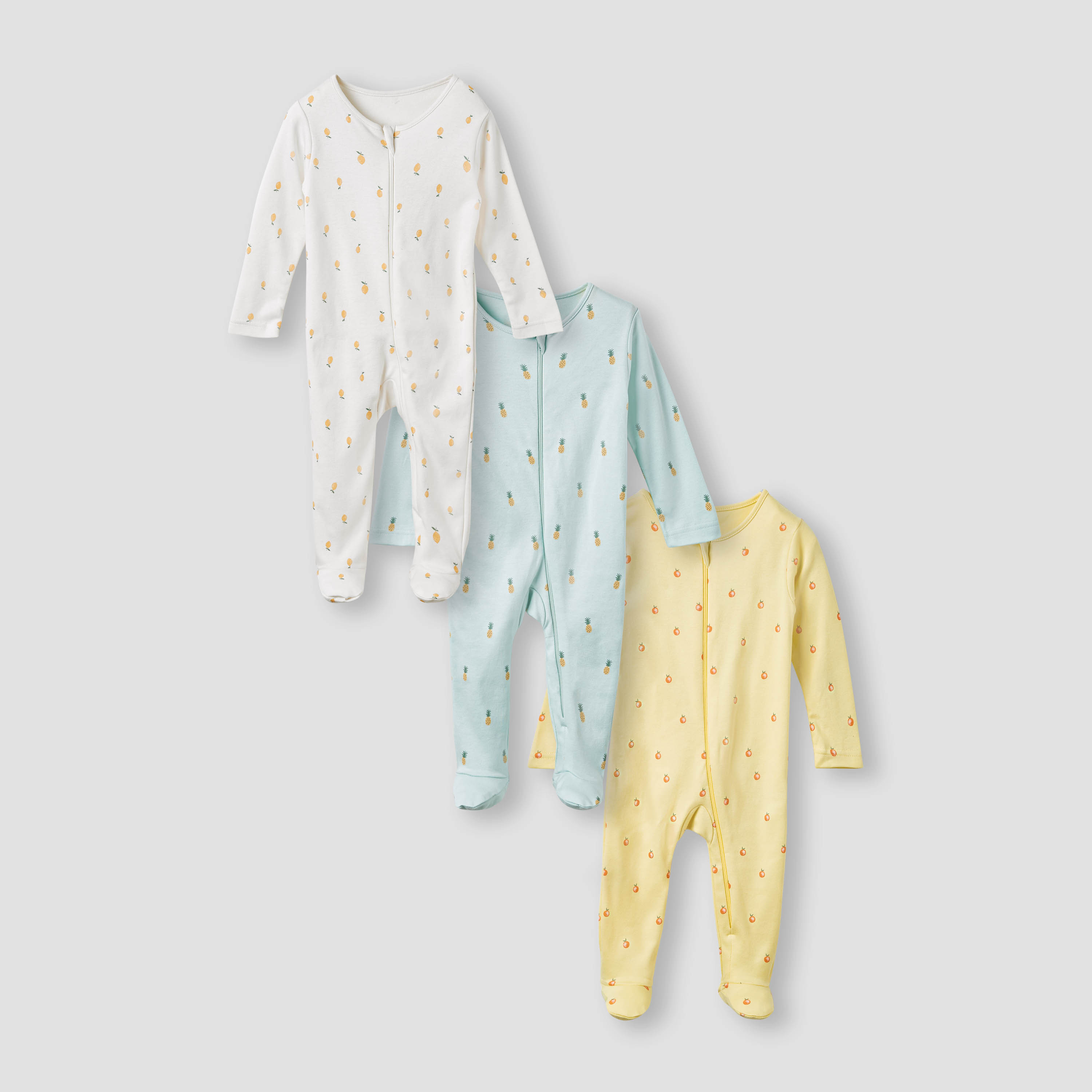 Juniors Fruit Print Sleepsuit with Long Sleeves - Set of 3-baby-girls-clothing-nightwear-sleepsuits-image-1