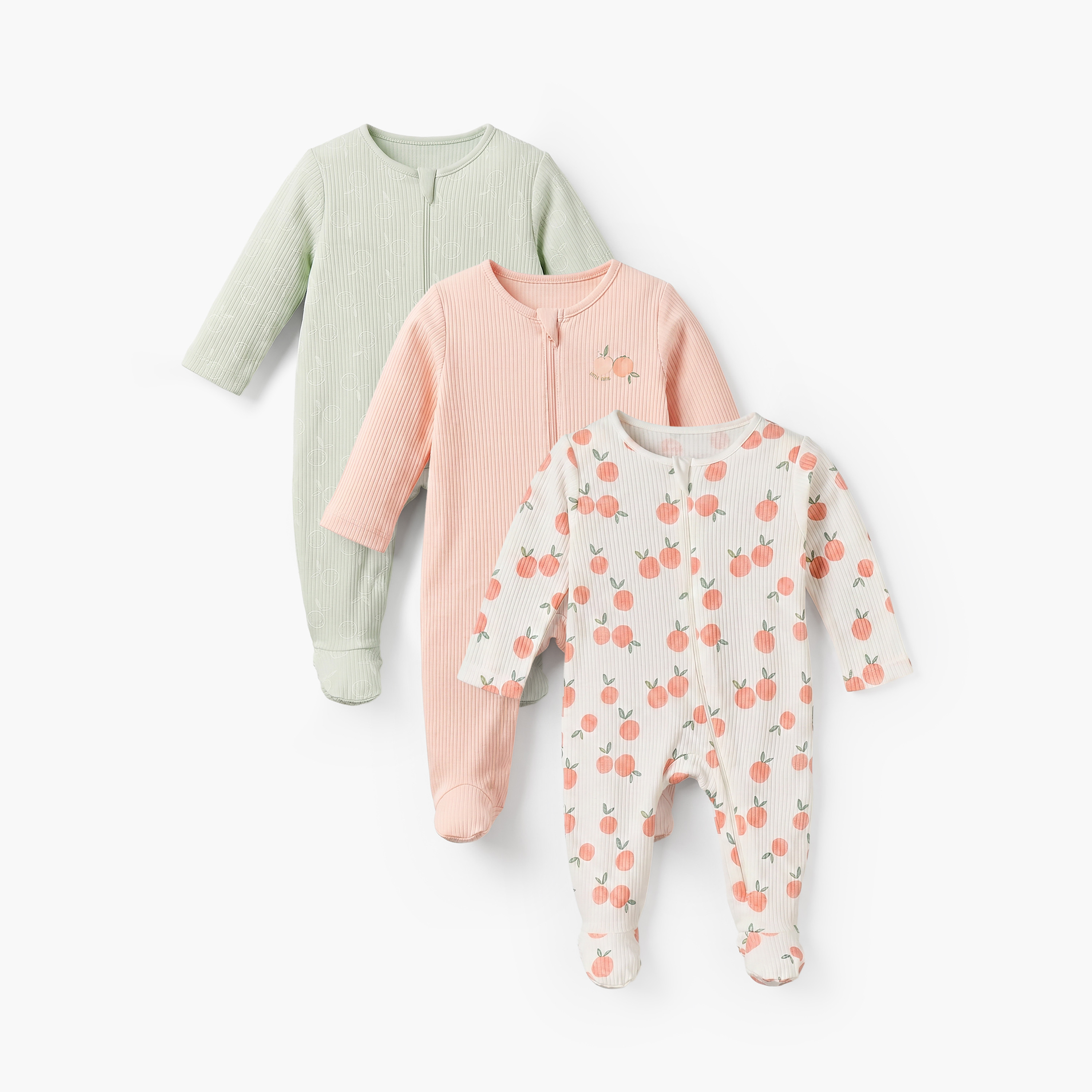 Pack of 3 Juniors Cotton Round Neck Long Sleeves Sleepsuit with Zip Closure-baby-girls-clothing-nightwear-sleepsuits-image-1