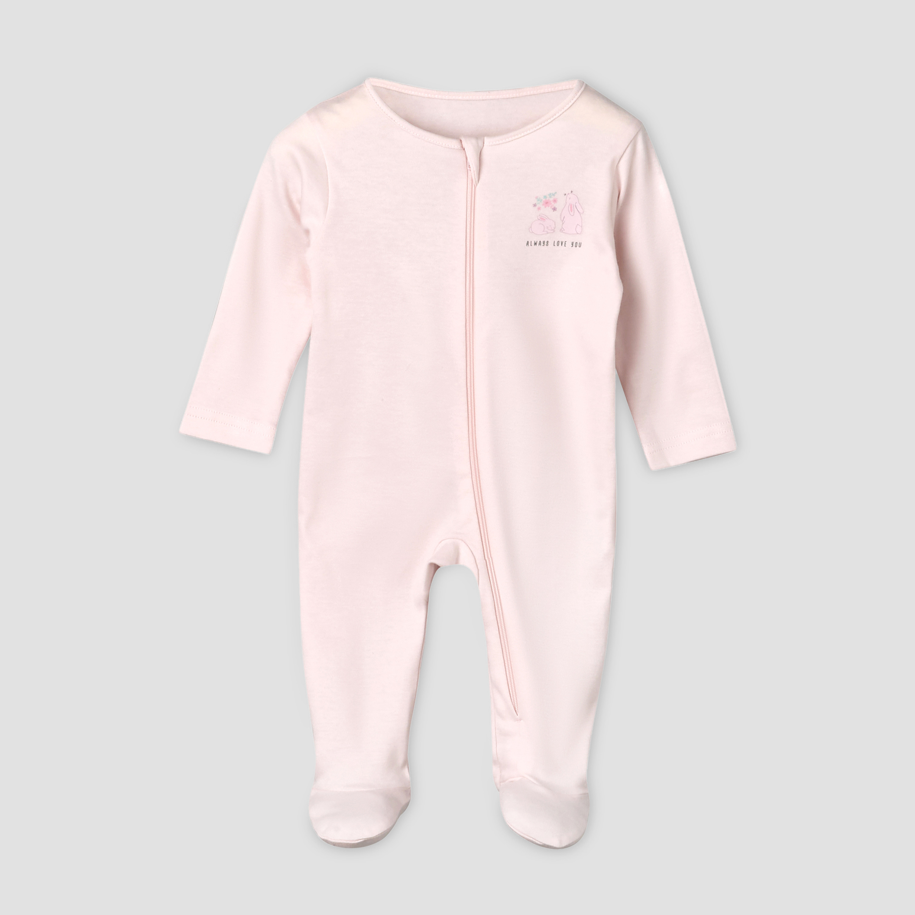 Pack of 5 Juniors Cotton Round Neck Long Sleeves Sleepsuit with Zip Closure-baby-girls-clothing-nightwear-sleepsuits-image-2