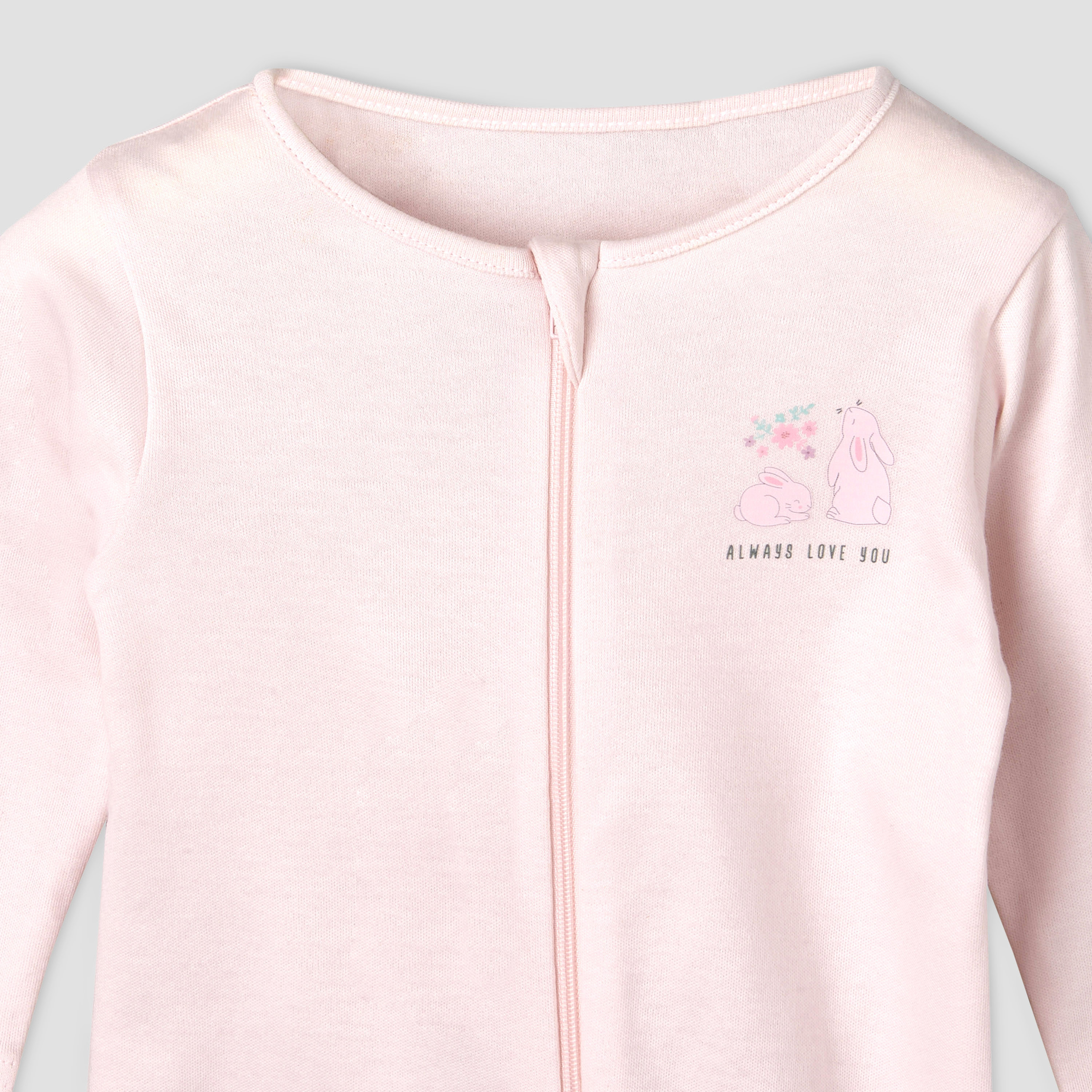 Pack of 5 Juniors Cotton Round Neck Long Sleeves Sleepsuit with Zip Closure-baby-girls-clothing-nightwear-sleepsuits-image-7