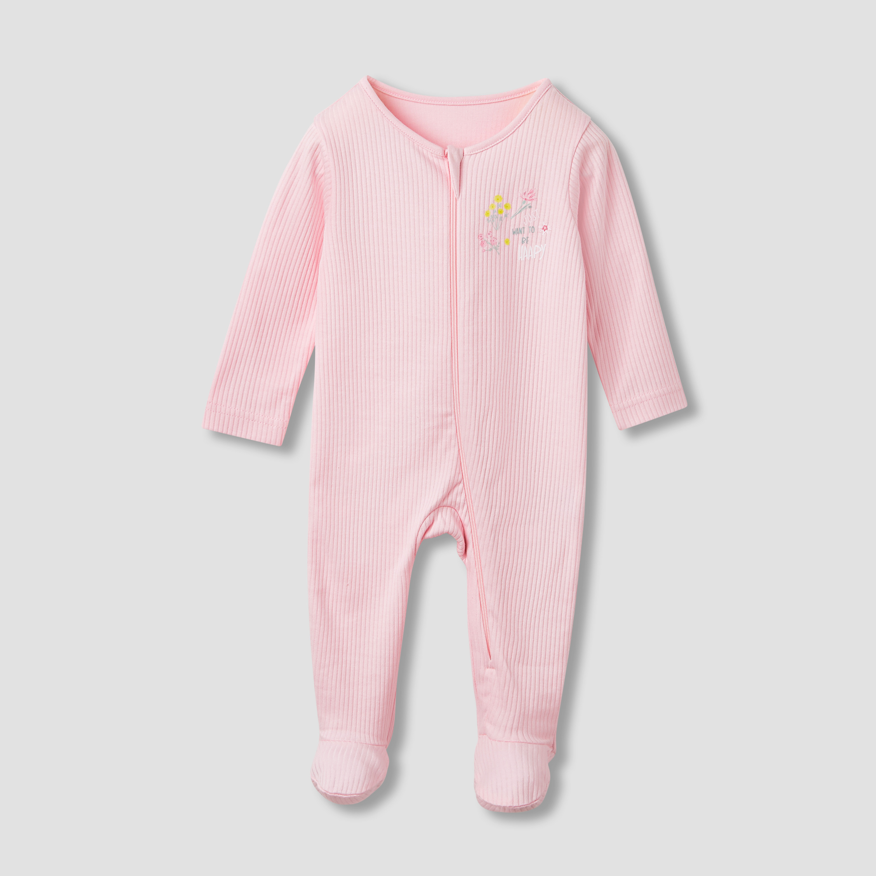 Juniors Floral Print Sleepsuit with Long Sleeves - Set of 3-baby-girls-clothing-nightwear-sleepsuits-image-2