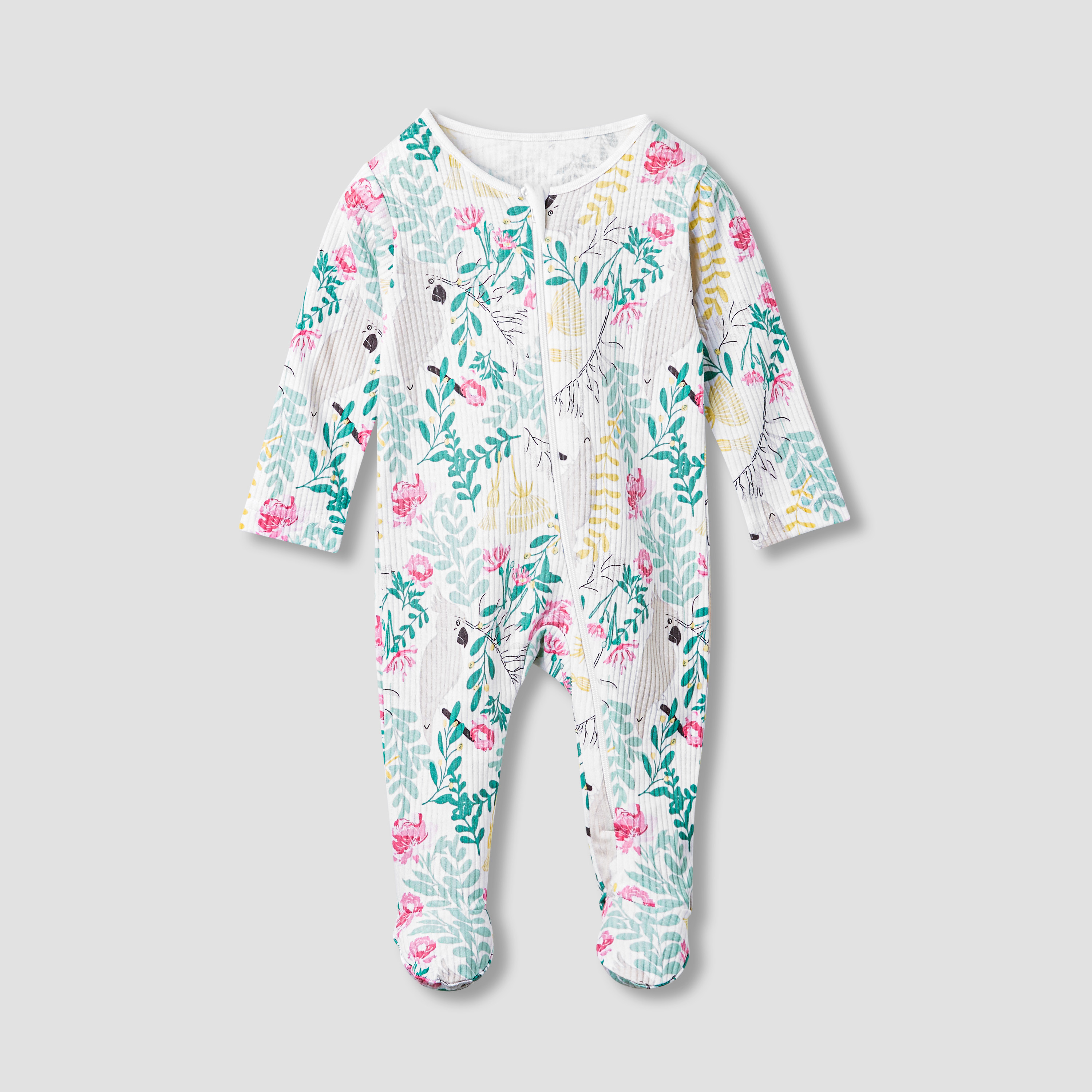 Juniors Floral Print Sleepsuit with Long Sleeves - Set of 3-baby-girls-clothing-nightwear-sleepsuits-image-4