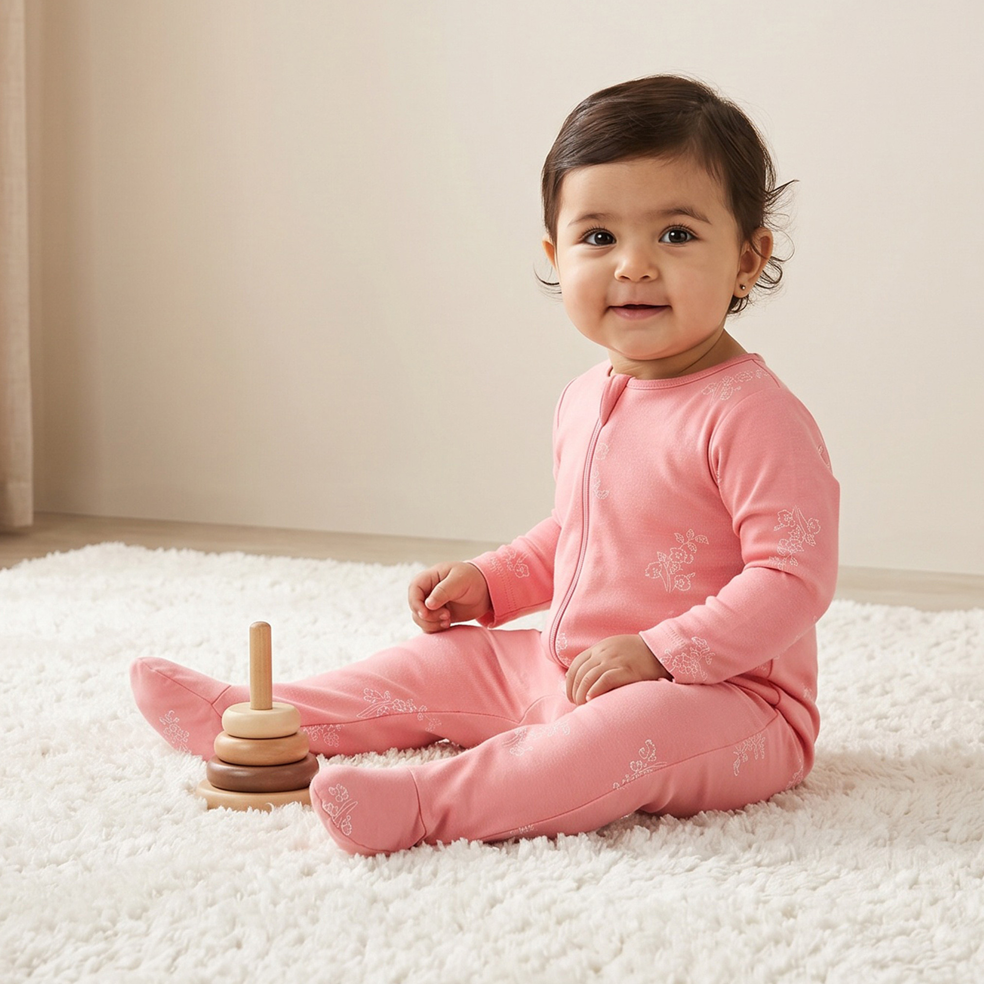 Pack of 3 Juniors Cotton Round Neck Long Sleeves Sleepsuit with Zip Closure-baby-girls-clothing-nightwear-sleepsuits-image-2
