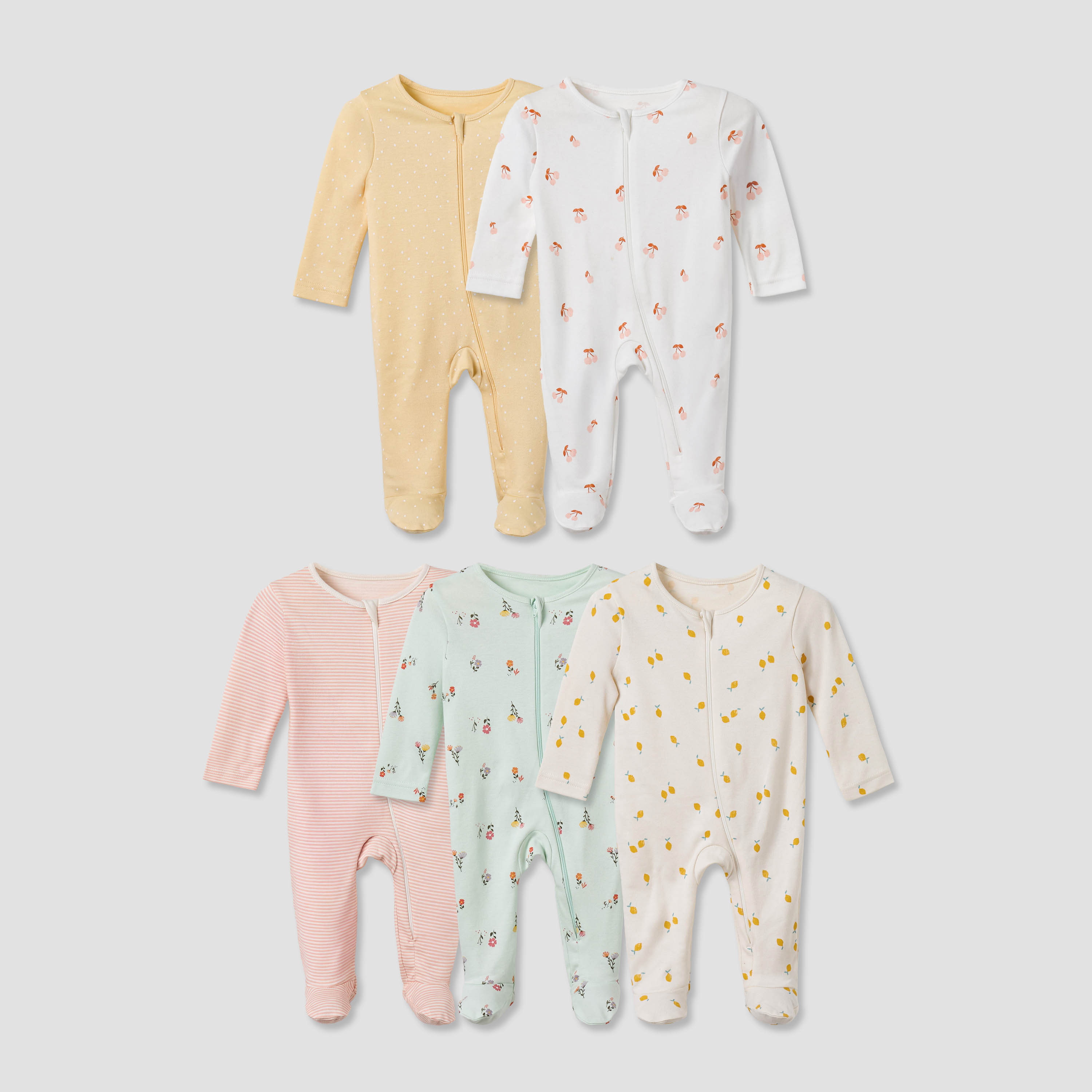 بدلات نوم قطن بطبعات مرحة وأكمام طويلة وياقة مستديرة من جونيورز - عبوة 5 قطع-baby-girls-clothing-nightwear-sleepsuits-image-8