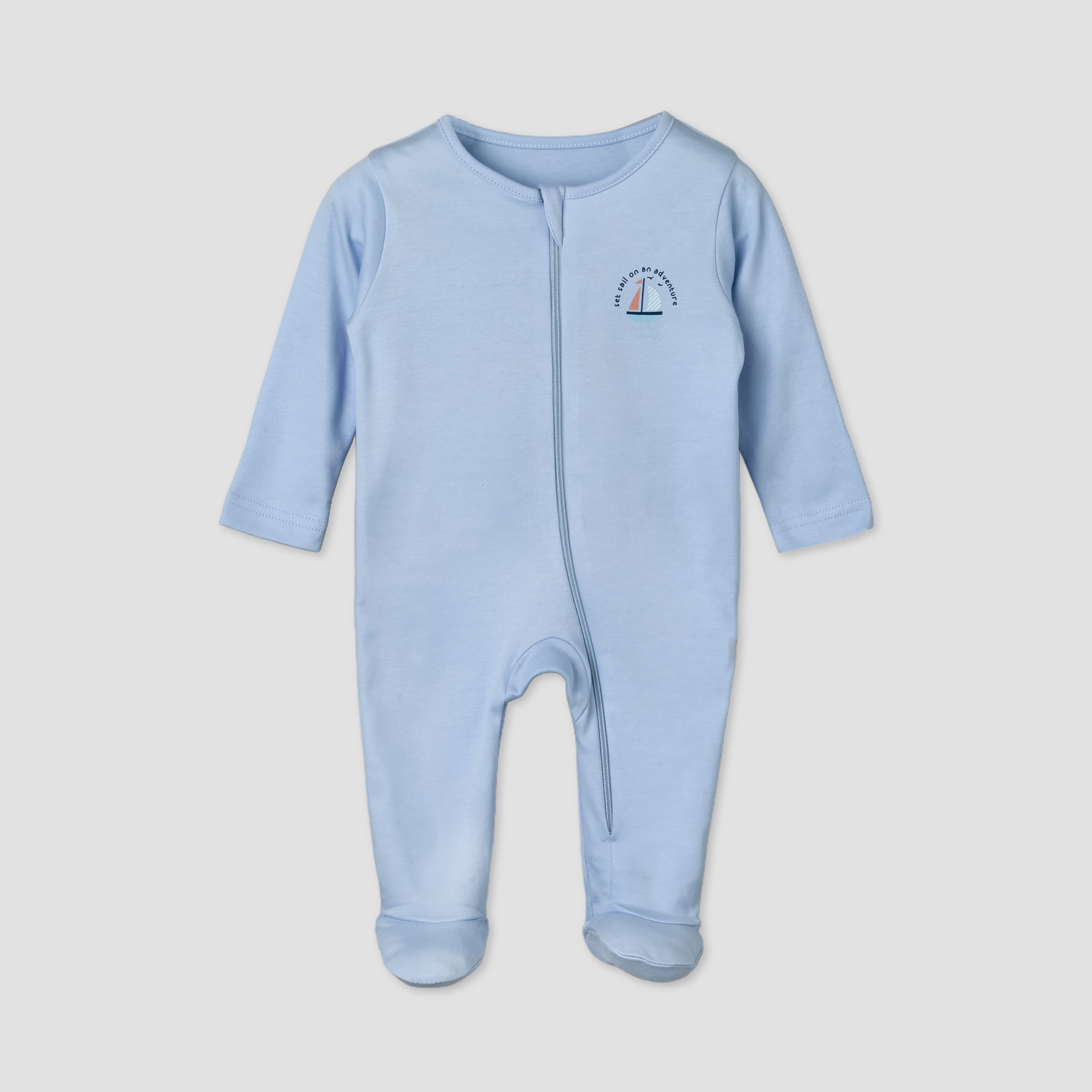 Pack of 5 Juniors Cotton Round Neck Long Sleeves Sleepsuit with Zip Closure-baby-boys-clothing-nightwear-sleepsuits-image-3