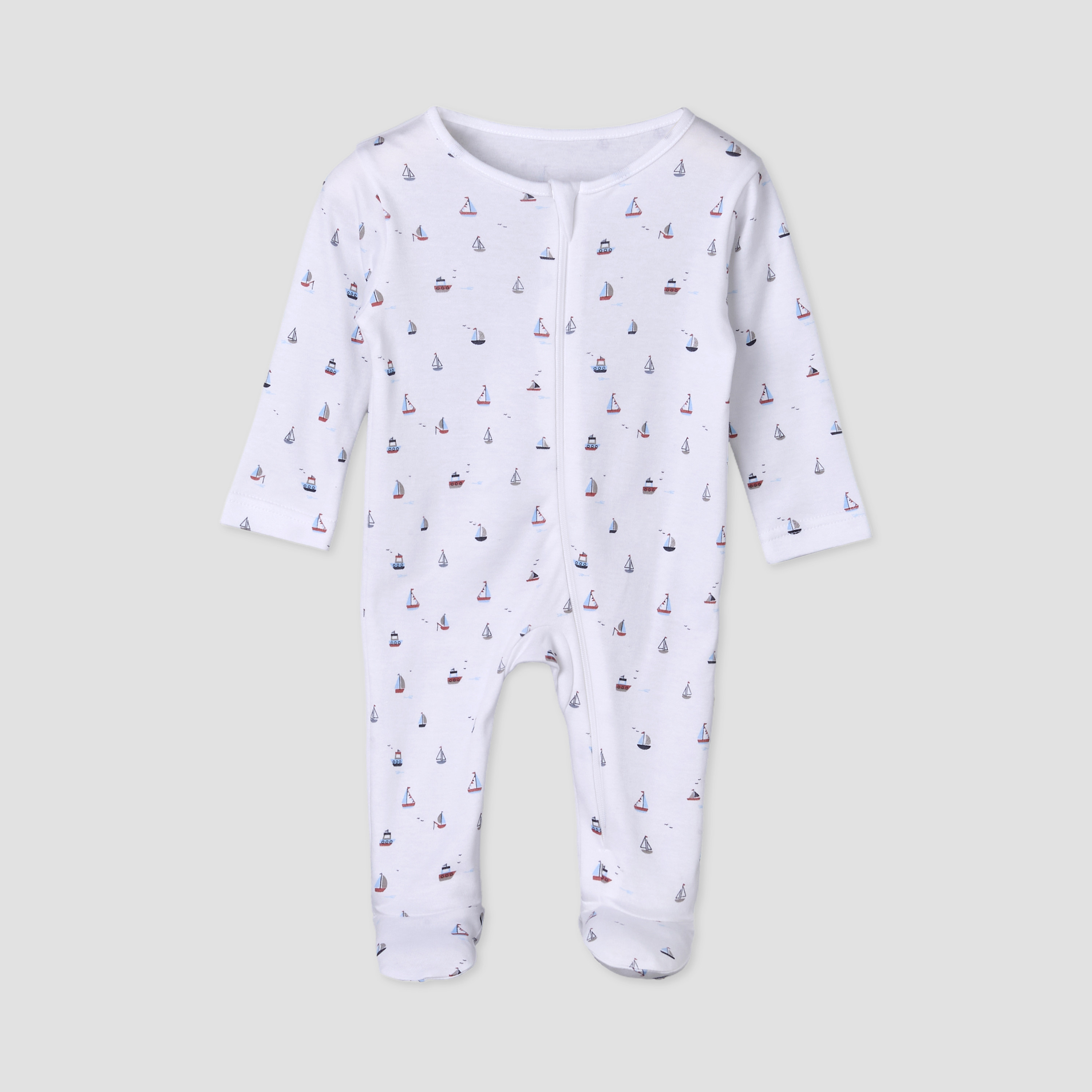 Pack of 5 Juniors Cotton Round Neck Long Sleeves Sleepsuit with Zip Closure-baby-boys-clothing-nightwear-sleepsuits-image-5