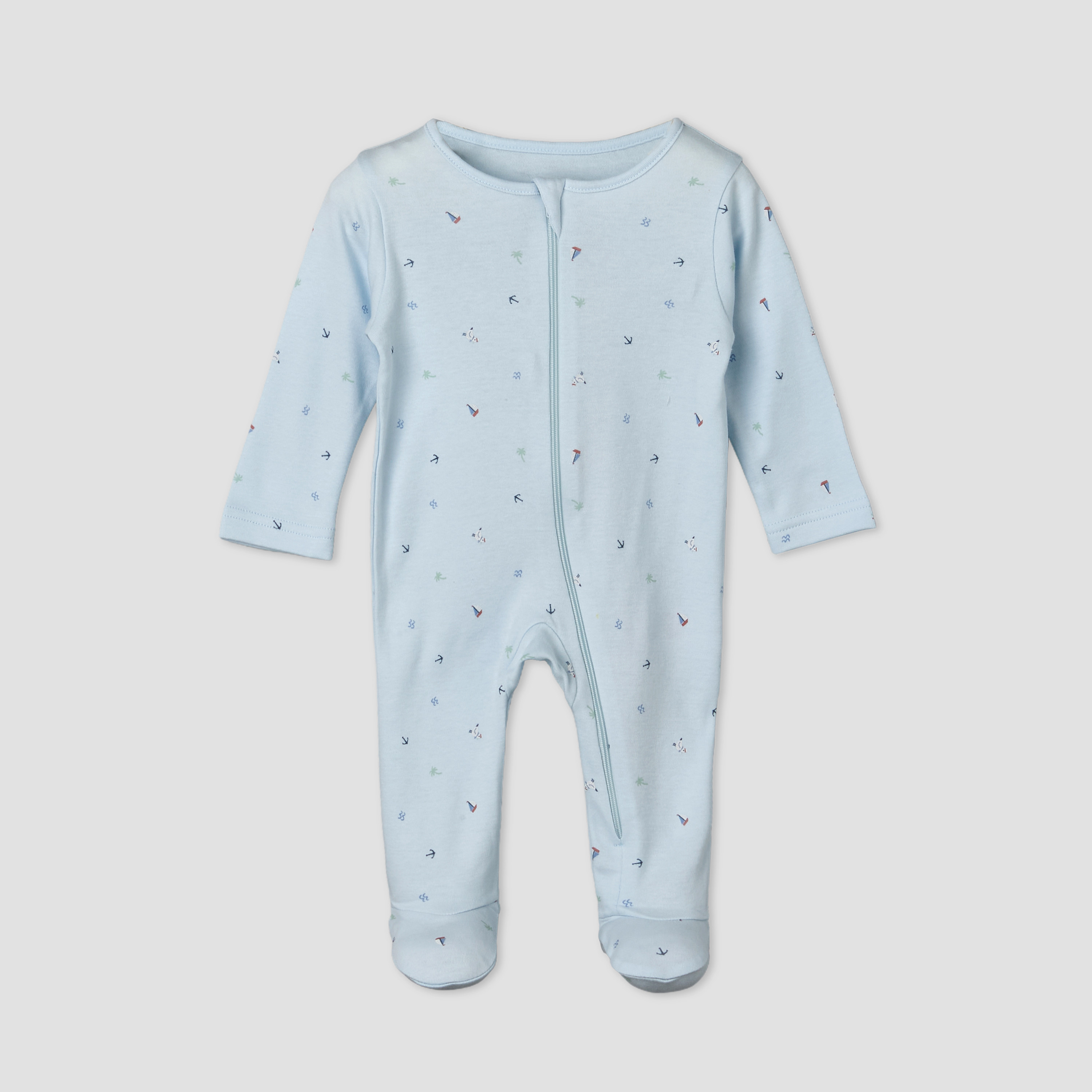 Pack of 5 Juniors Cotton Round Neck Long Sleeves Sleepsuit with Zip Closure-baby-boys-clothing-nightwear-sleepsuits-image-6