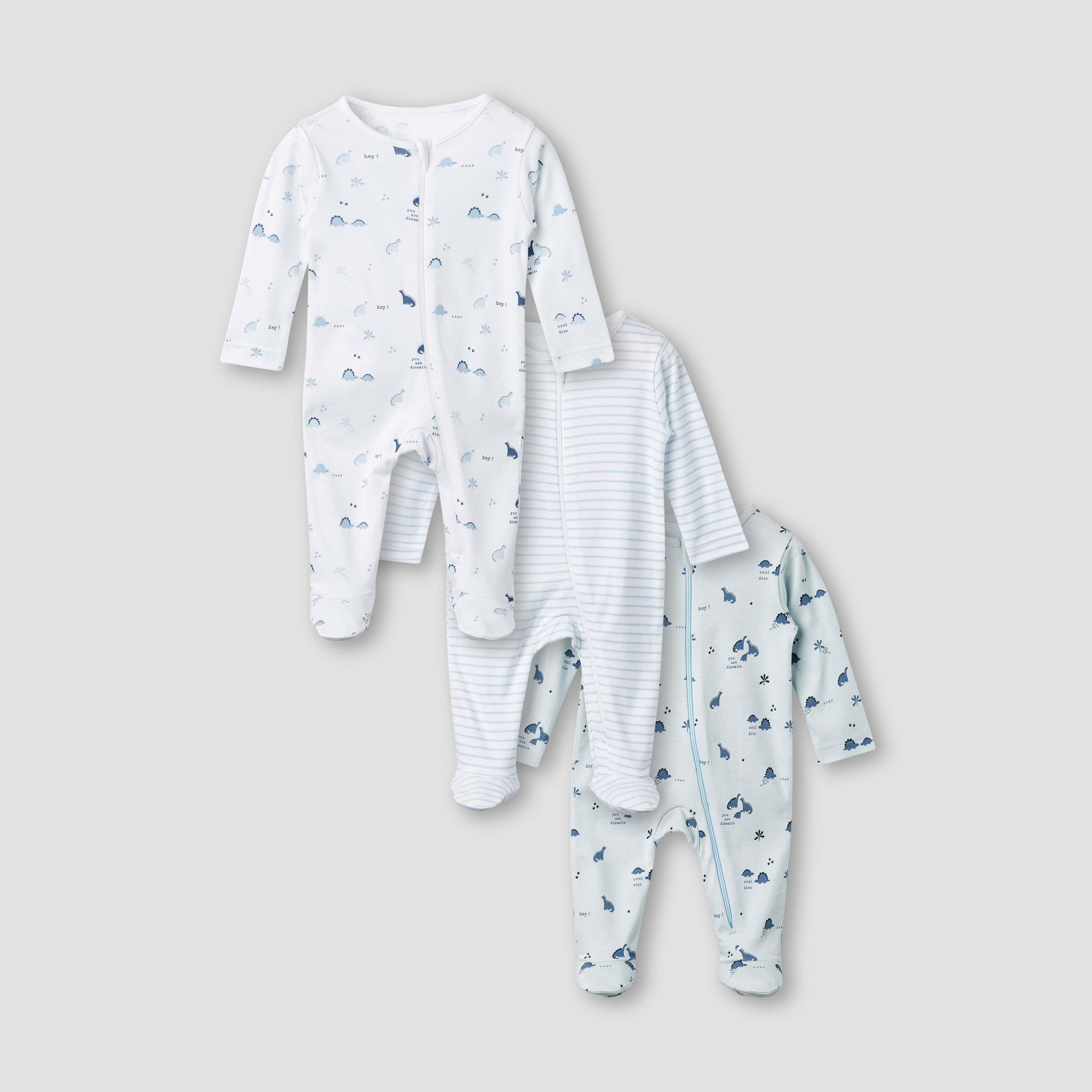 بدلة نوم بأكمام طويلة وطبعات ديناصور من جونيورز - طقم من 3 قطع-baby-boys-clothing-nightwear-sleepsuits-image-1