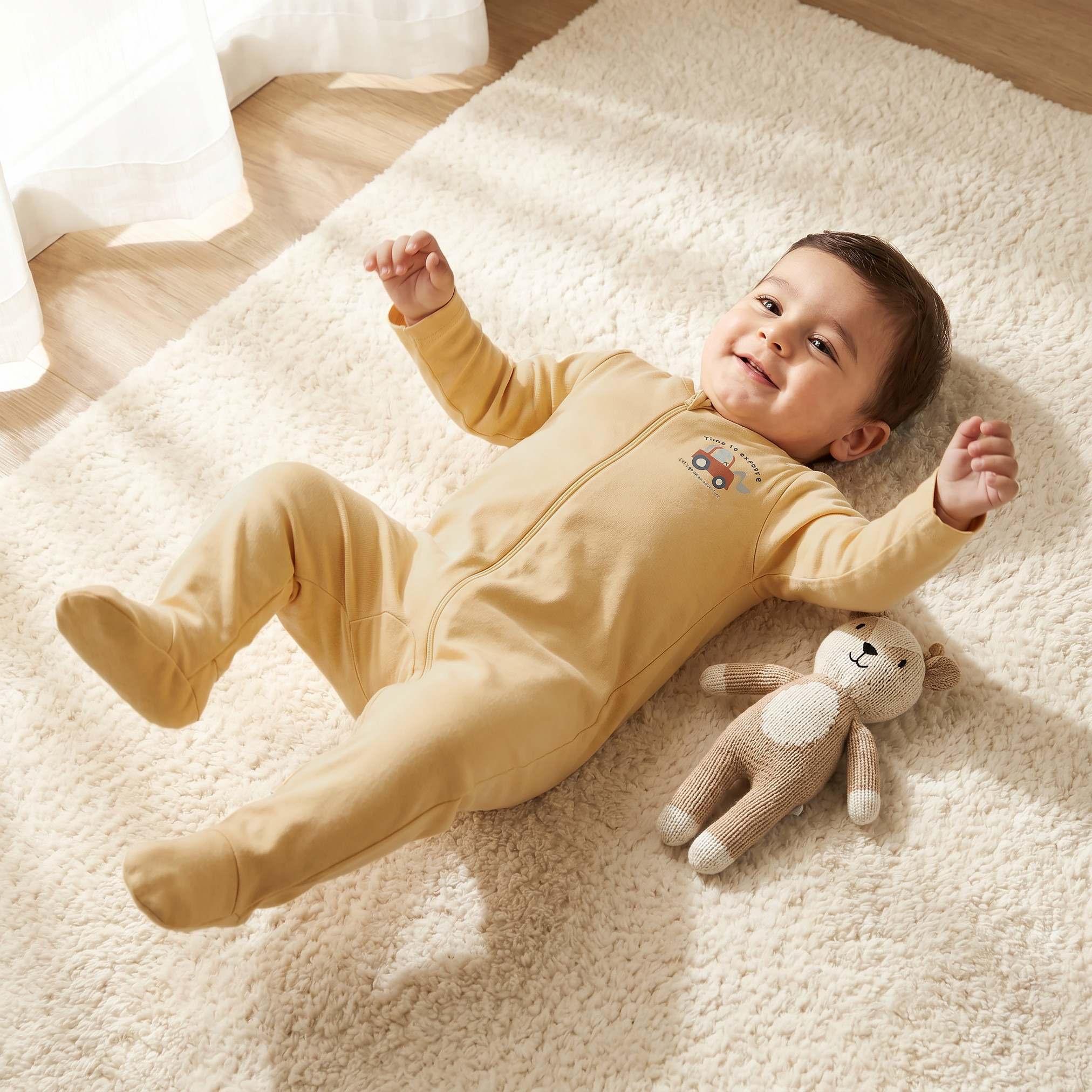 Pack of 3 Juniors Cotton Crew Neck Long Sleeves Sleepsuit with Zip Closure-baby-boys-clothing-nightwear-sleepsuits-image-2