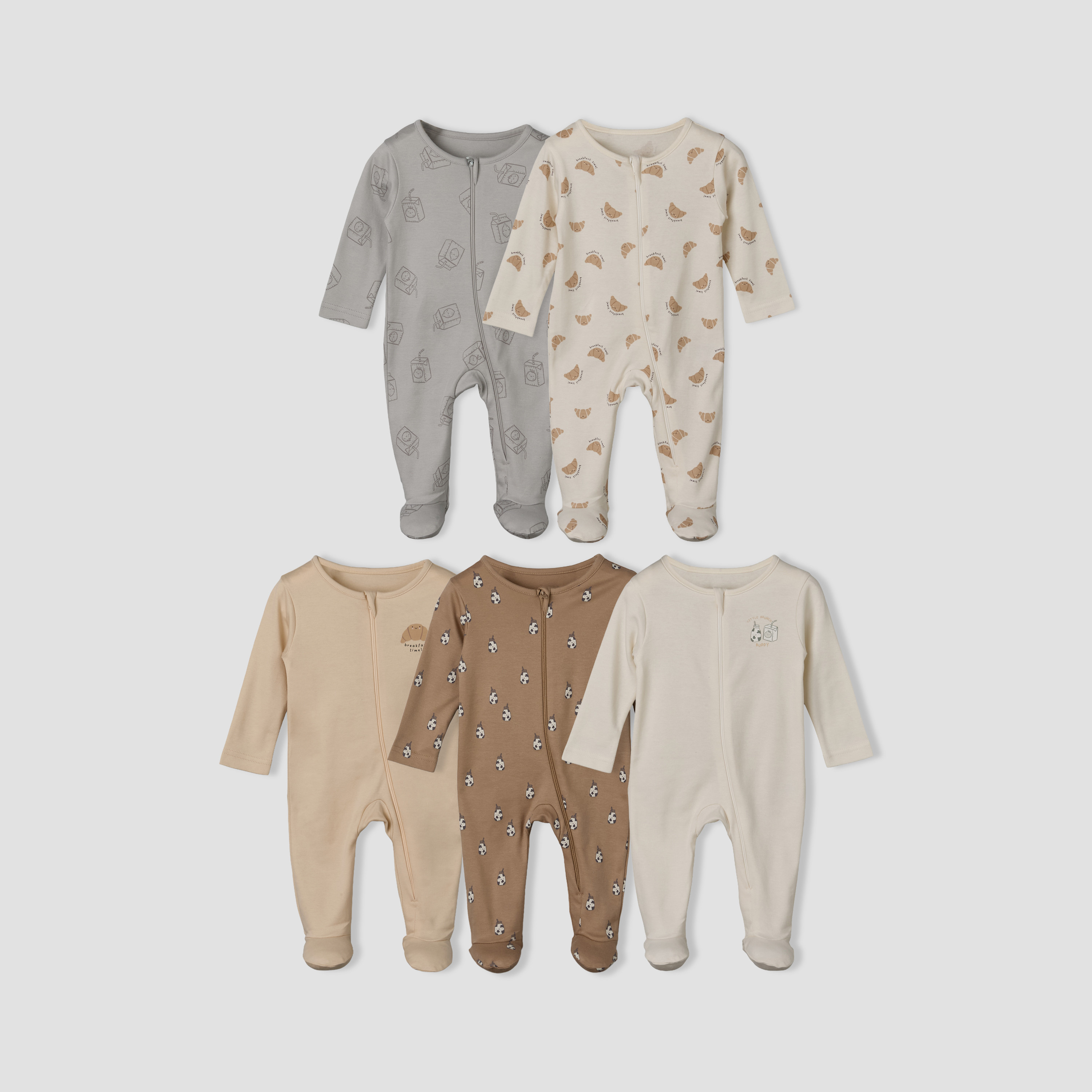 Set of 5 Juniors Cotton Crew Neck Long Sleeves Sleepsuit with Print-baby-boys-clothing-nightwear-sleepsuits-image-1