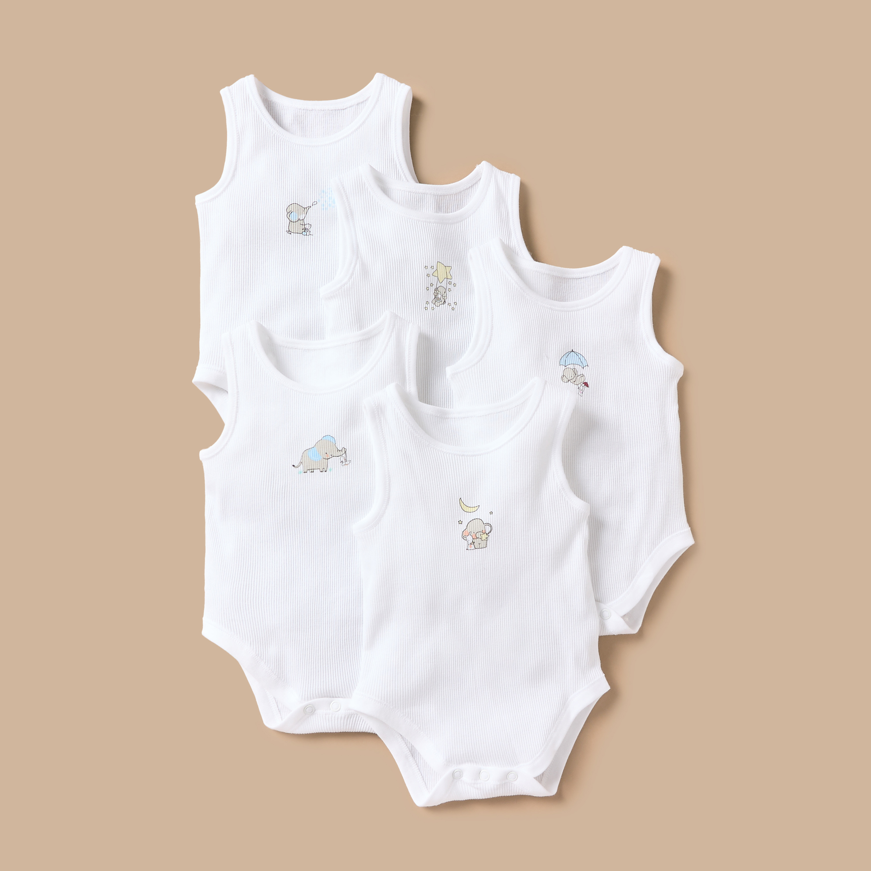 بودي سوت دون أكمام بطبعات فيل وأزرار إغلاق كبّاسة من جونيورز - طقم 5 قطع-promo_babyshop_Buy2for1025_KWT130126-image-4