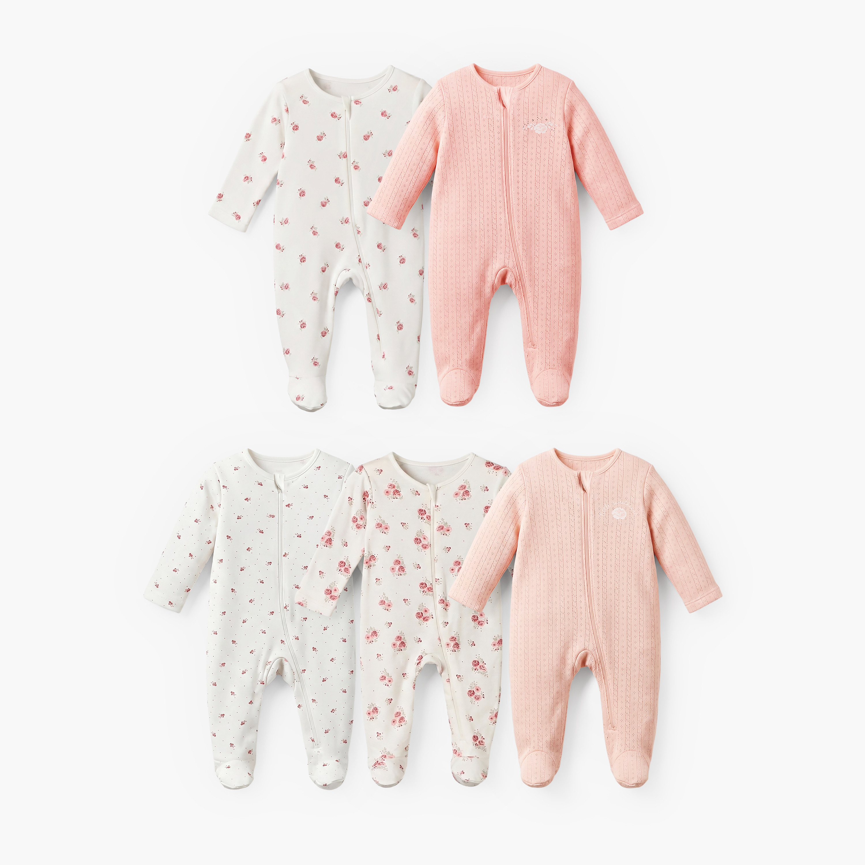 طقم بدلة نوم قطن برقبة مستديرة وأكمام طويلة وسحاب إغلاق 5 قطع من جونيورز-baby-girls-clothing-nightwear-sleepsuits-image-1