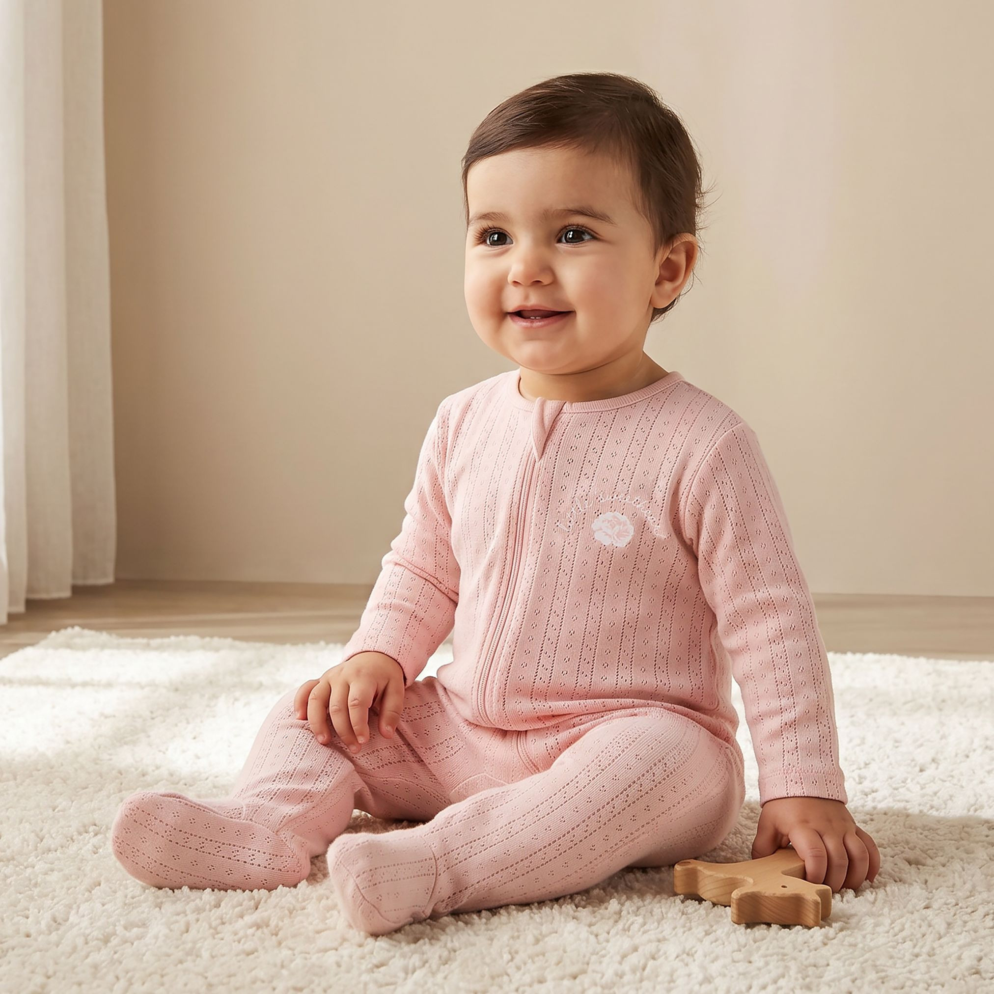 طقم بدلة نوم قطن برقبة مستديرة وأكمام طويلة وسحاب إغلاق 5 قطع من جونيورز-baby-girls-clothing-nightwear-sleepsuits-image-2