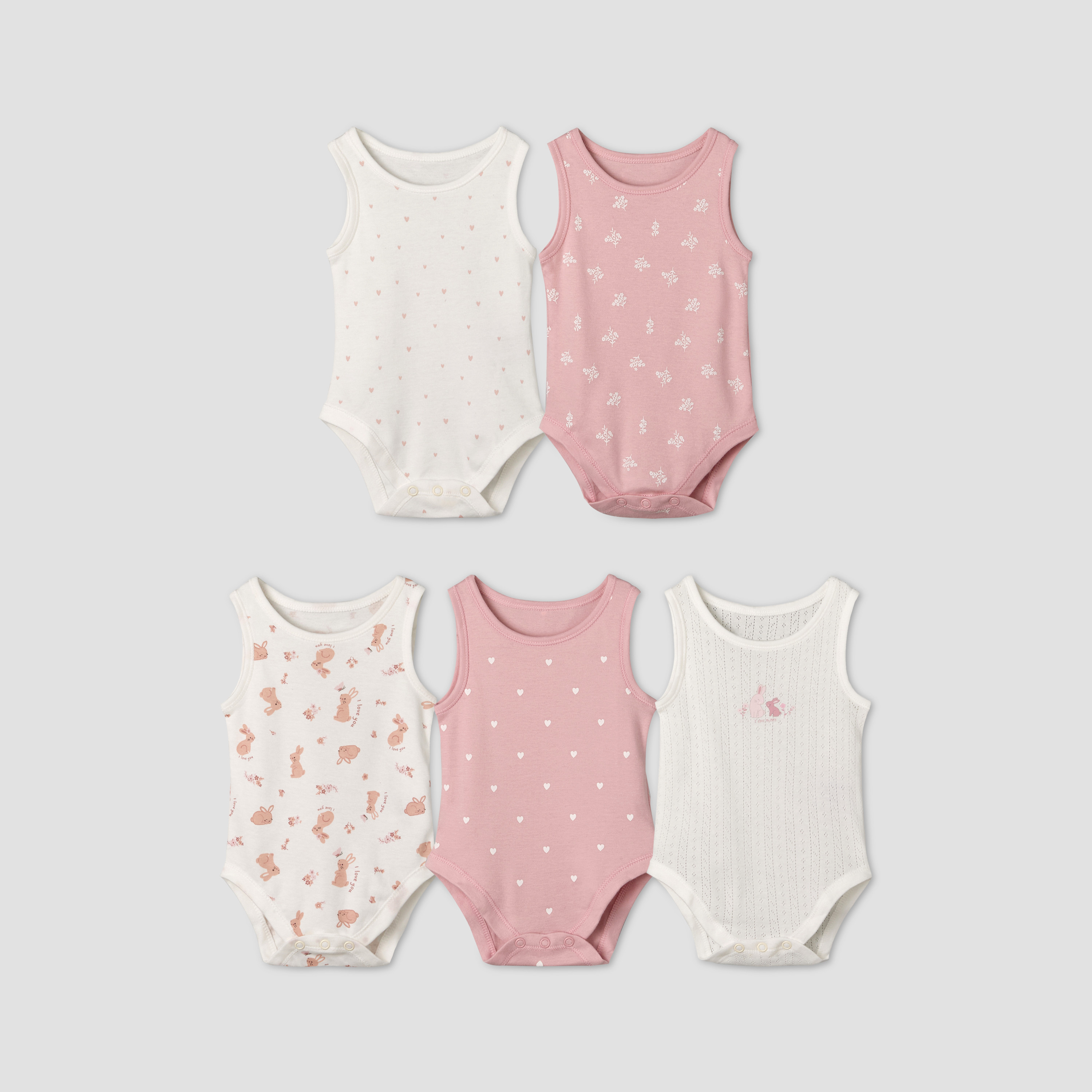 Pack of 5 Juniors Cotton Sleeveless Bodysuit with Fun Print-baby-girls-clothing-bodysuits-image-1