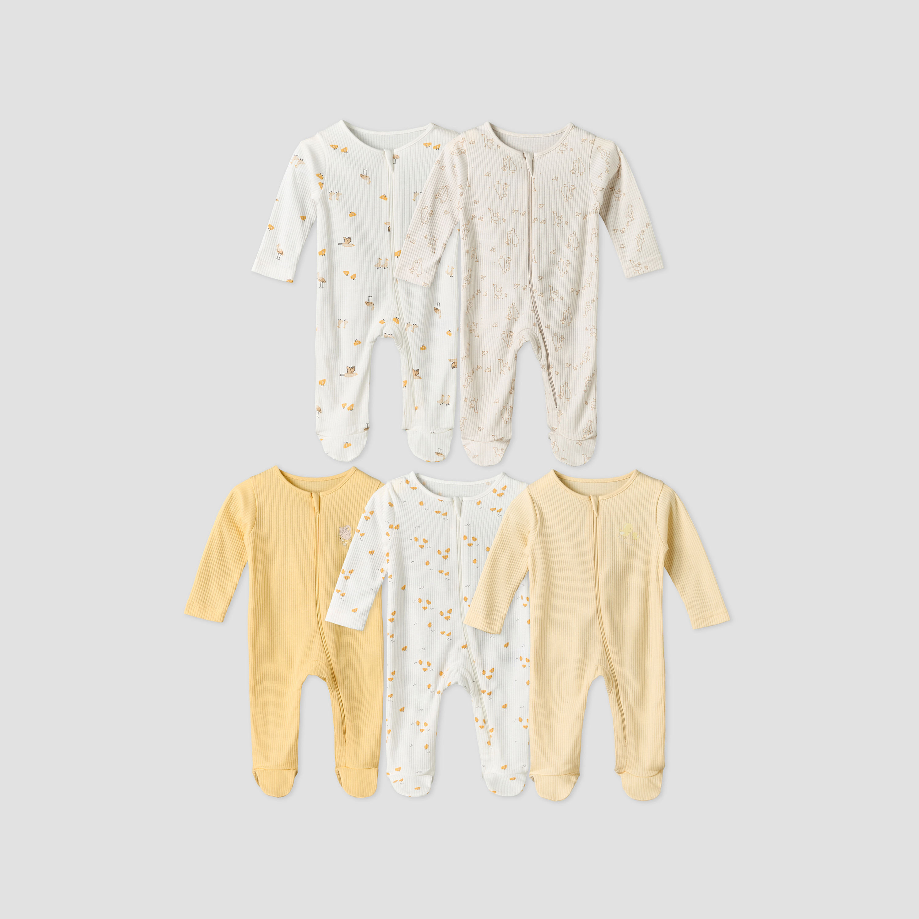 طقم بدلات نوم قطن بأكمام طويلة ورقبة مستديرة وسحاب إغلاق 5 قطع من جونيورز-baby-boys-clothing-nightwear-sleepsuits-image-1