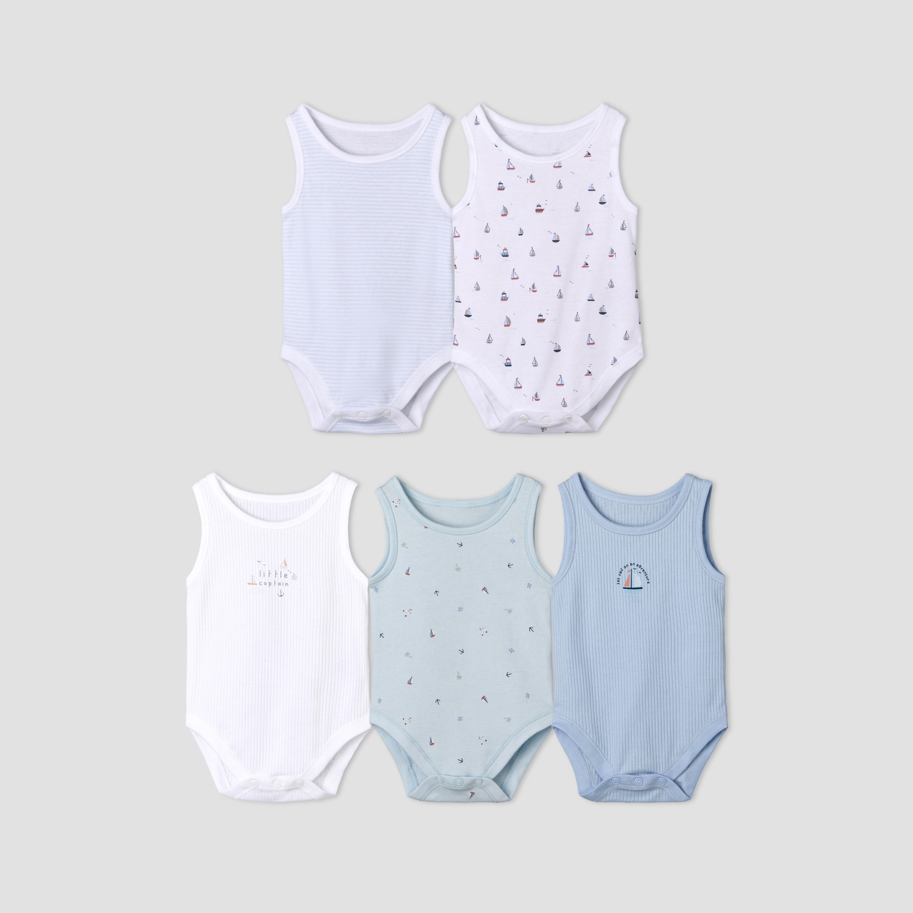 Pack of 5 Juniors Cotton Sleeveless Bodysuit with Sailboat Print-promo_babyshop_Buy2for115_UAE130126-image-1