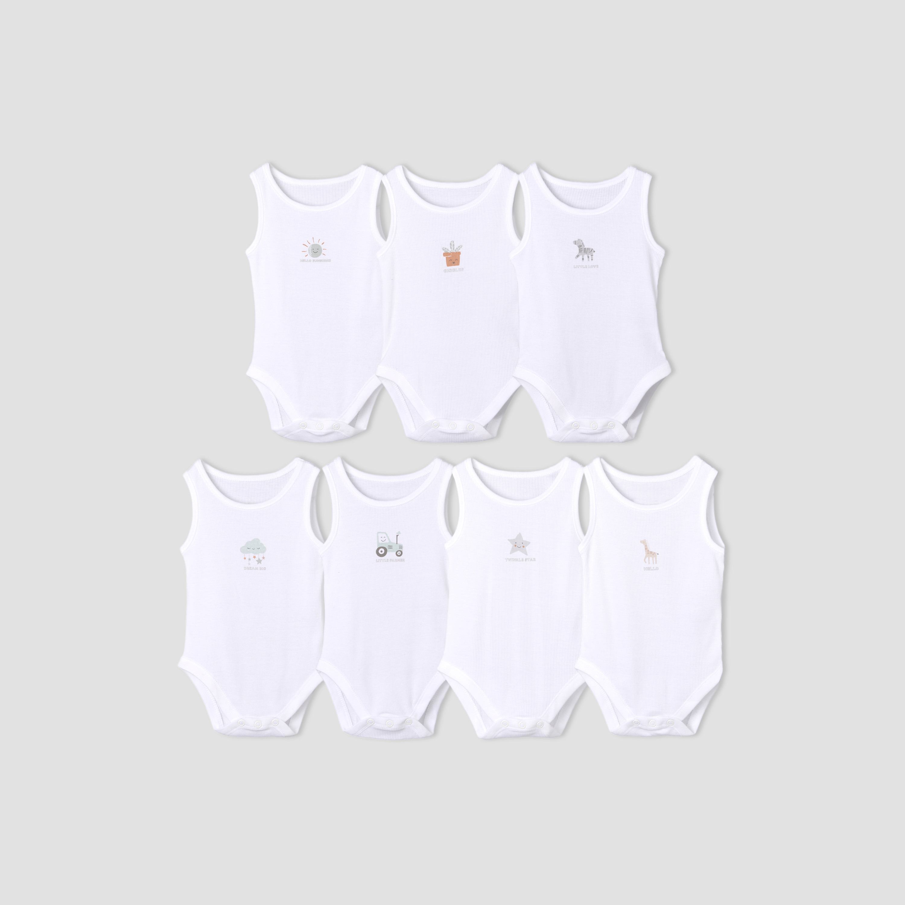 Pack of 7 Juniors Round Neck Sleeveless Bodysuit with Fun Print-baby-boys-clothing-bodysuits-image-1