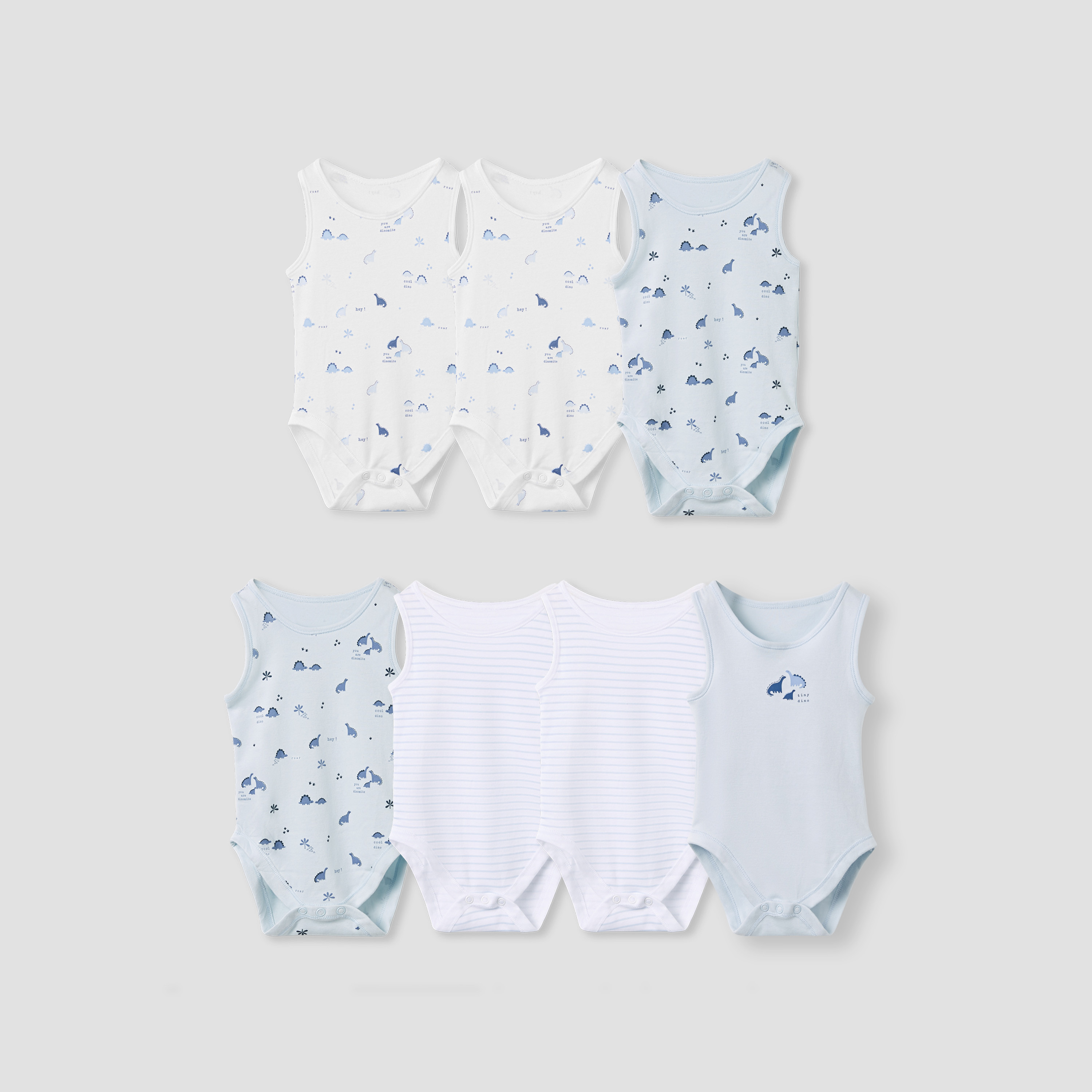 Juniors Dinosaur Print Sleeveless Bodysuit - Set of 7-baby-boys-clothing-bodysuits-image-1
