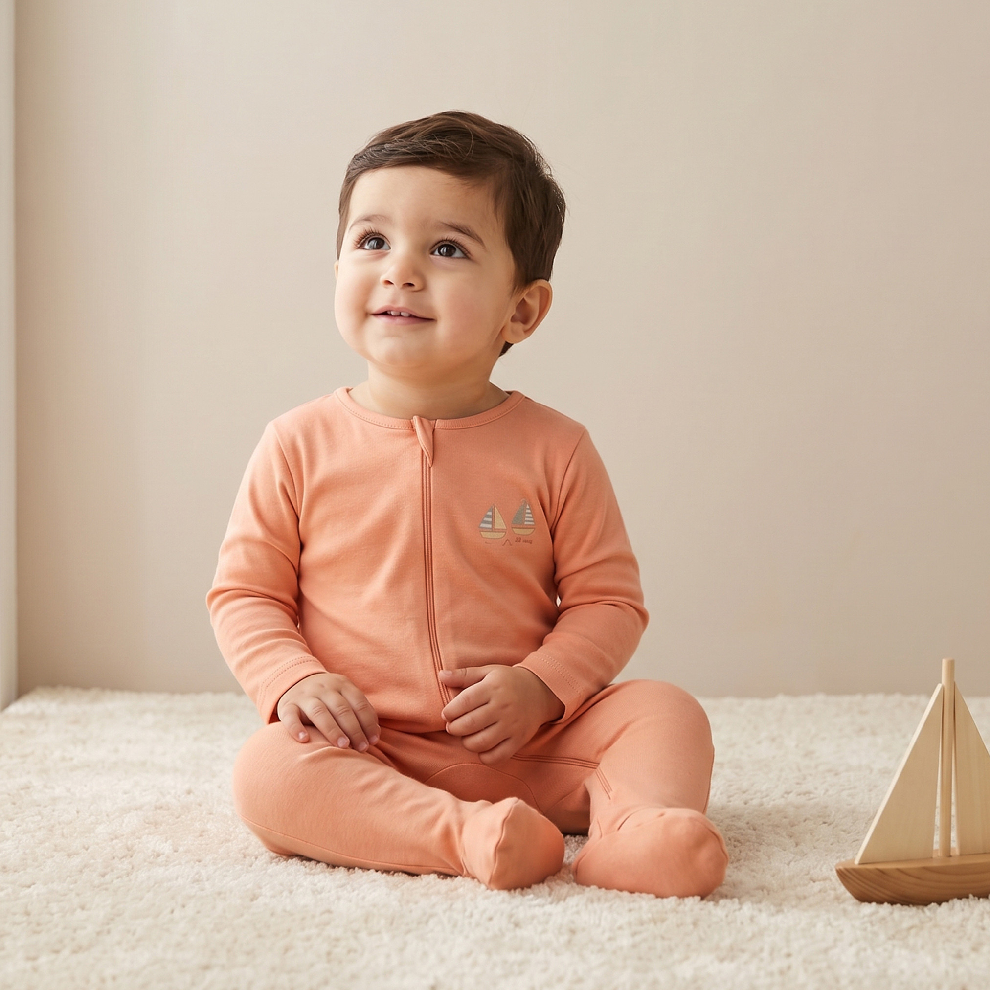 طقم رومبر قطن بياقة دائرية وأكمام طويلة مع سحاب إغلاق للبنات - 5 قطع-baby-boys-clothing-nightwear-sleepsuits-image-2