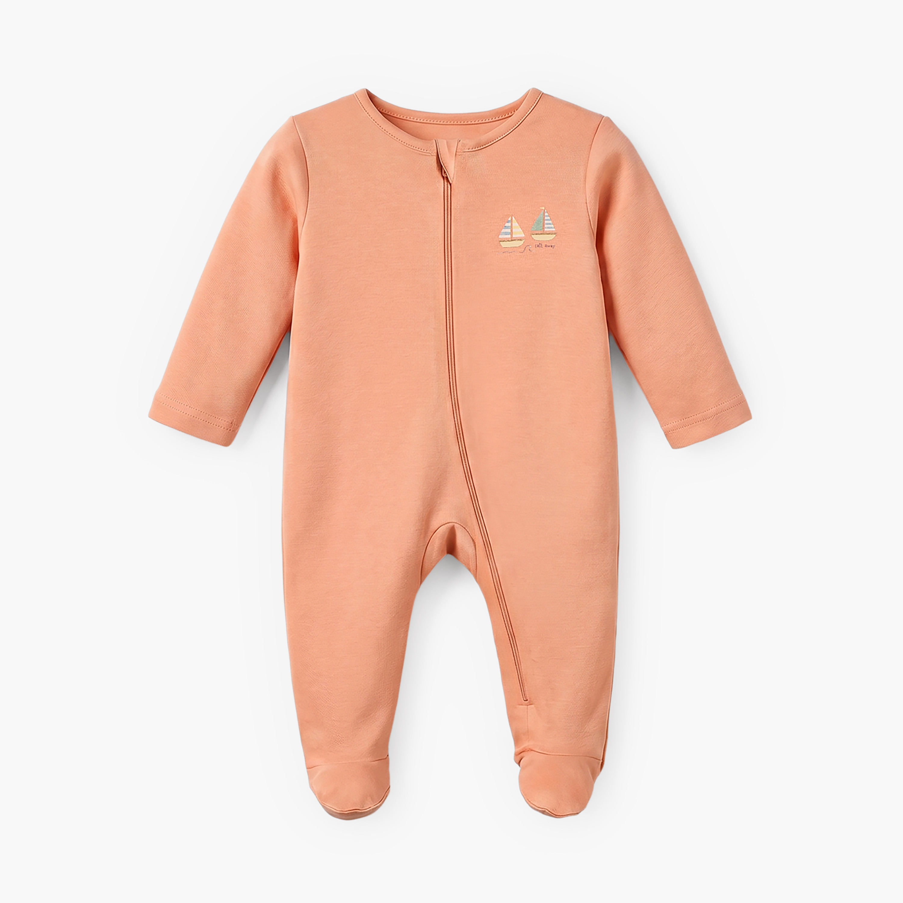 طقم رومبر قطن بياقة دائرية وأكمام طويلة مع سحاب إغلاق للبنات - 5 قطع-baby-boys-clothing-nightwear-sleepsuits-image-3