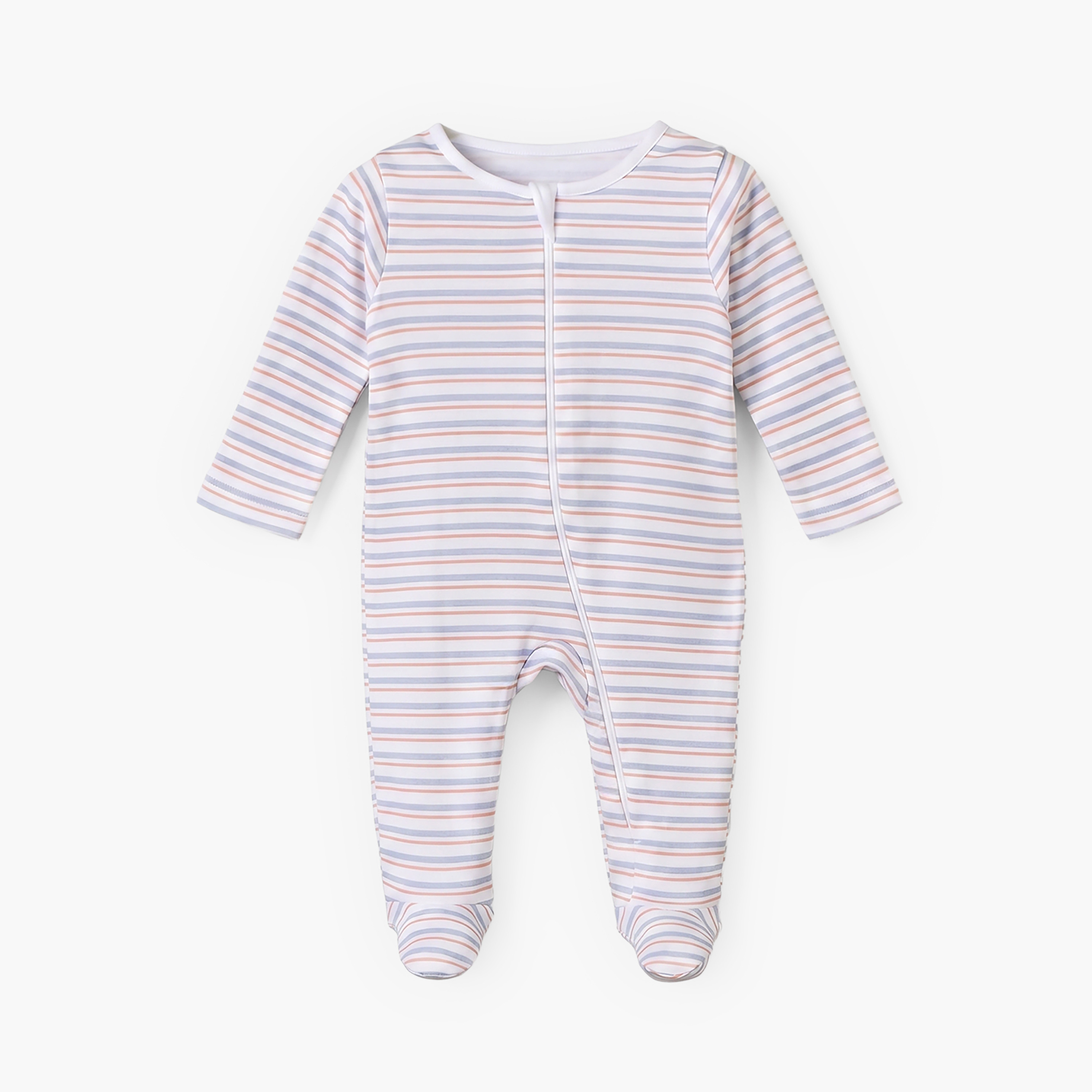 طقم رومبر قطن بياقة دائرية وأكمام طويلة مع سحاب إغلاق للبنات - 5 قطع-baby-boys-clothing-nightwear-sleepsuits-image-5