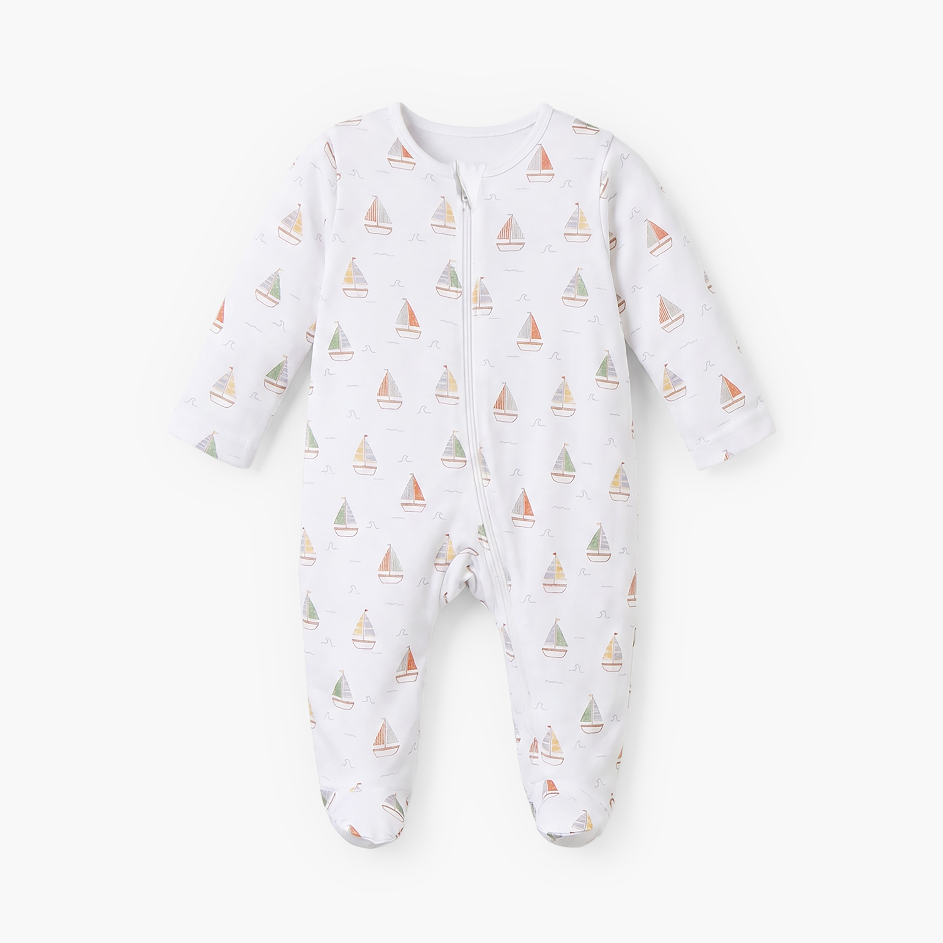 طقم رومبر قطن بياقة دائرية وأكمام طويلة مع سحاب إغلاق للبنات - 5 قطع-baby-boys-clothing-nightwear-sleepsuits-image-8