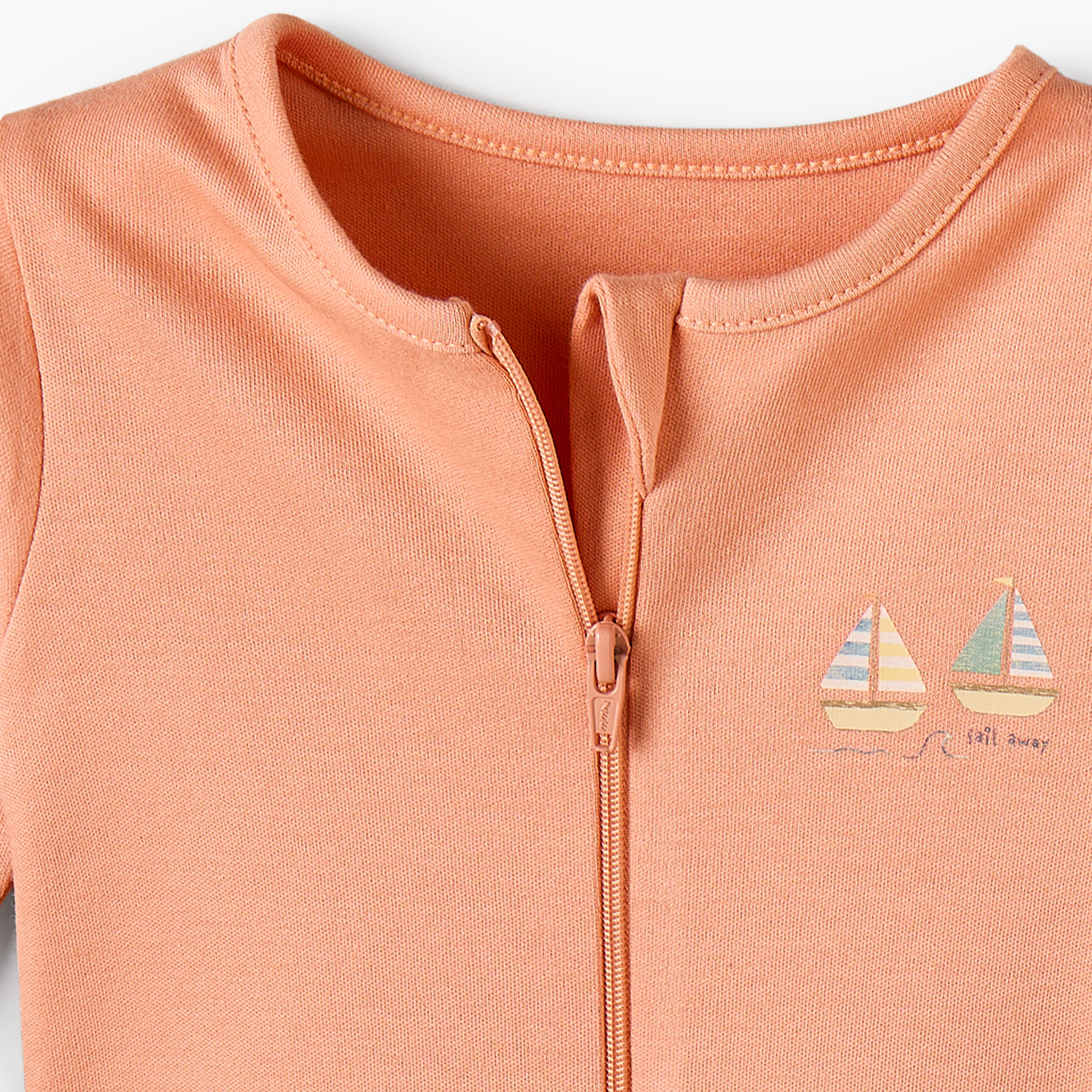 طقم رومبر قطن بياقة دائرية وأكمام طويلة مع سحاب إغلاق للبنات - 5 قطع-baby-boys-clothing-nightwear-sleepsuits-image-9