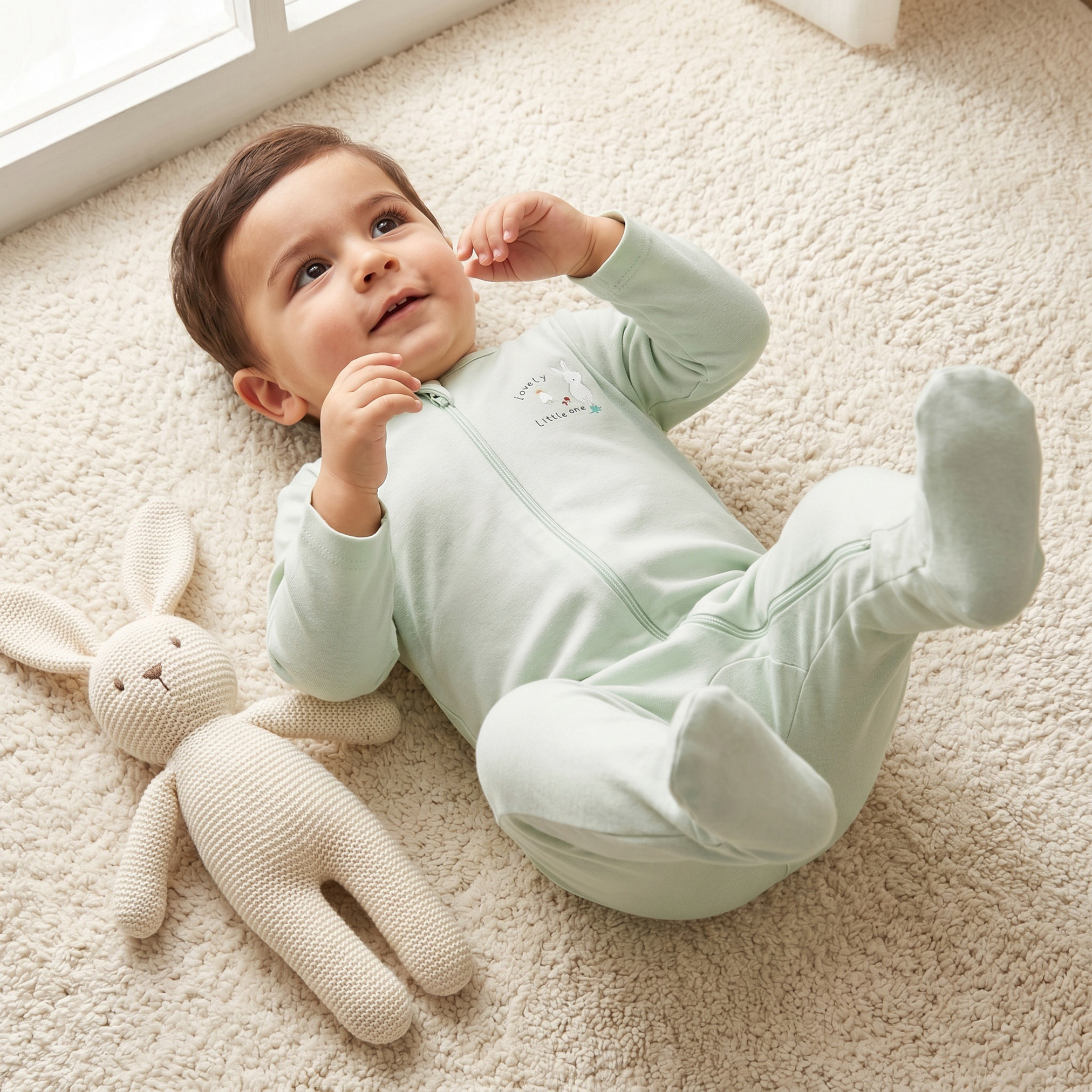 بدلة نوم قطنية بياقة مستديرة وأكمام طويلة وسحاب إغلاق من جونيورز - طقم من 3 قطع-baby-girls-clothing-nightwear-sleepsuits-image-2