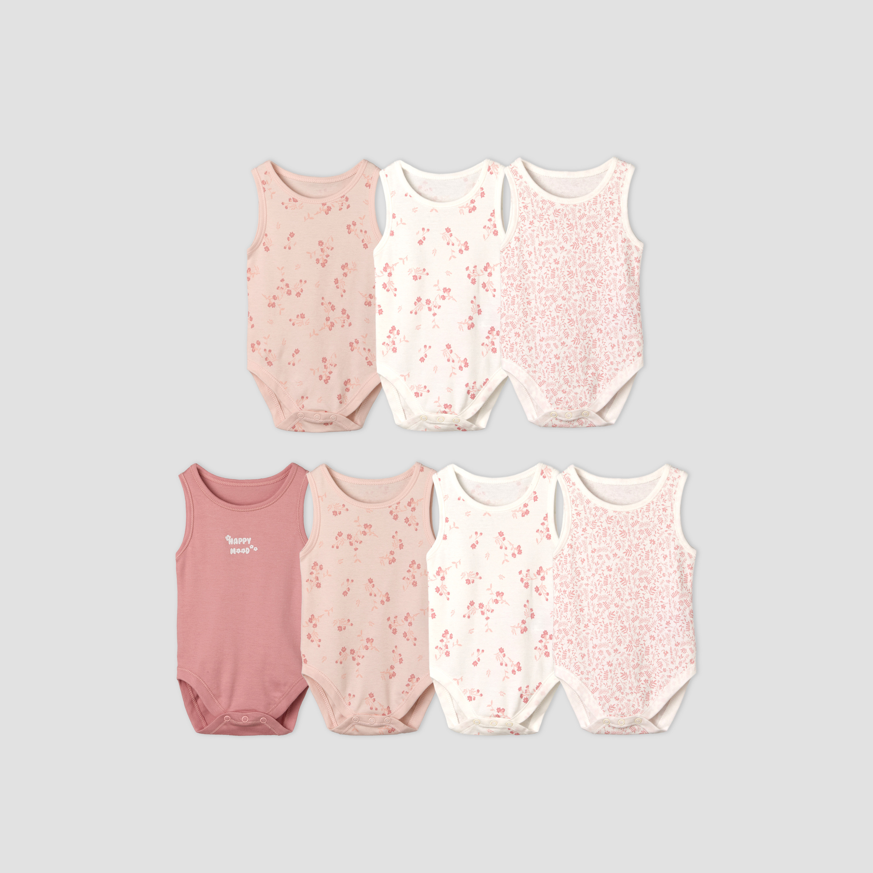 Pack of 7 Juniors Round Neck Sleeveless Bodysuit with Floral Print-promo_babyshop_Buy2for115_UAE130126-image-1
