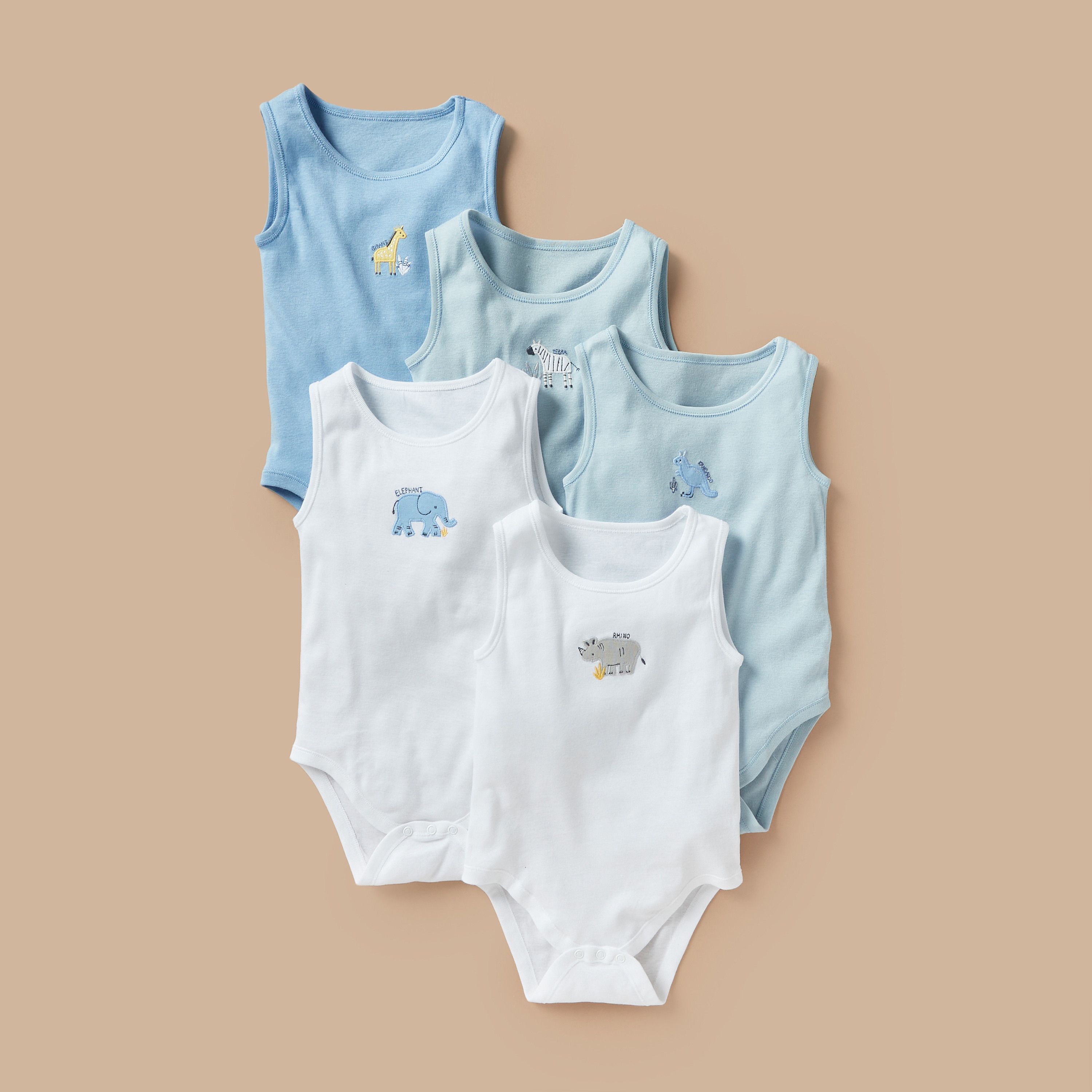 Juniors Animal Embroidered Sleeveless Bodysuit - Set of 5-baby-boys-clothing-multipacks-image-1