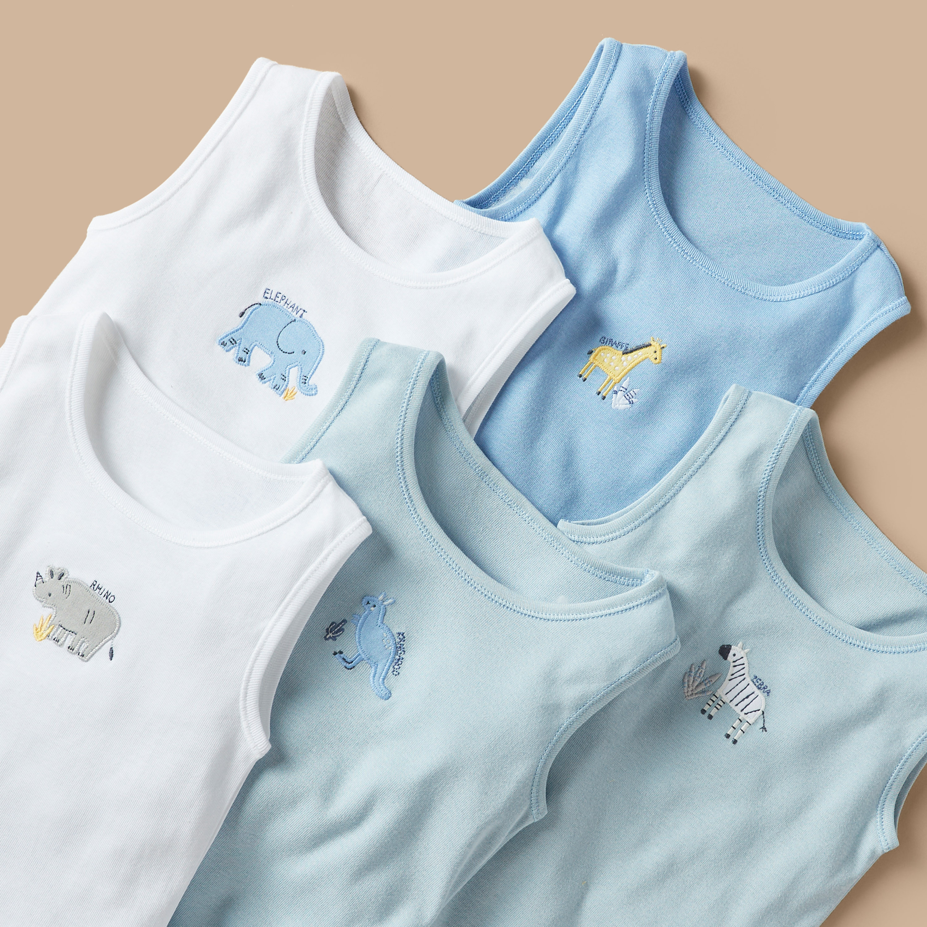 Juniors Animal Embroidered Sleeveless Bodysuit - Set of 5-baby-boys-clothing-multipacks-image-3