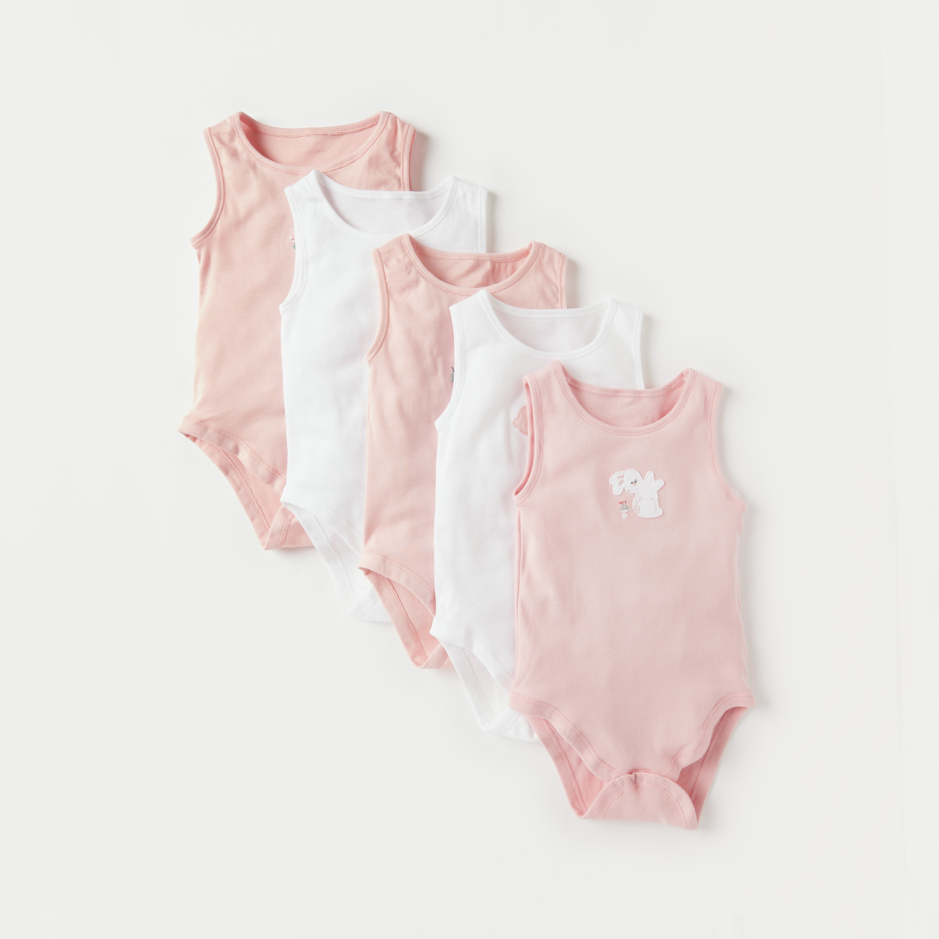 بودي سوت دون أكمام بزينة أرنب من جونيورز - طقم من 5 قطع-baby-girls-clothing-bodysuits-image-1