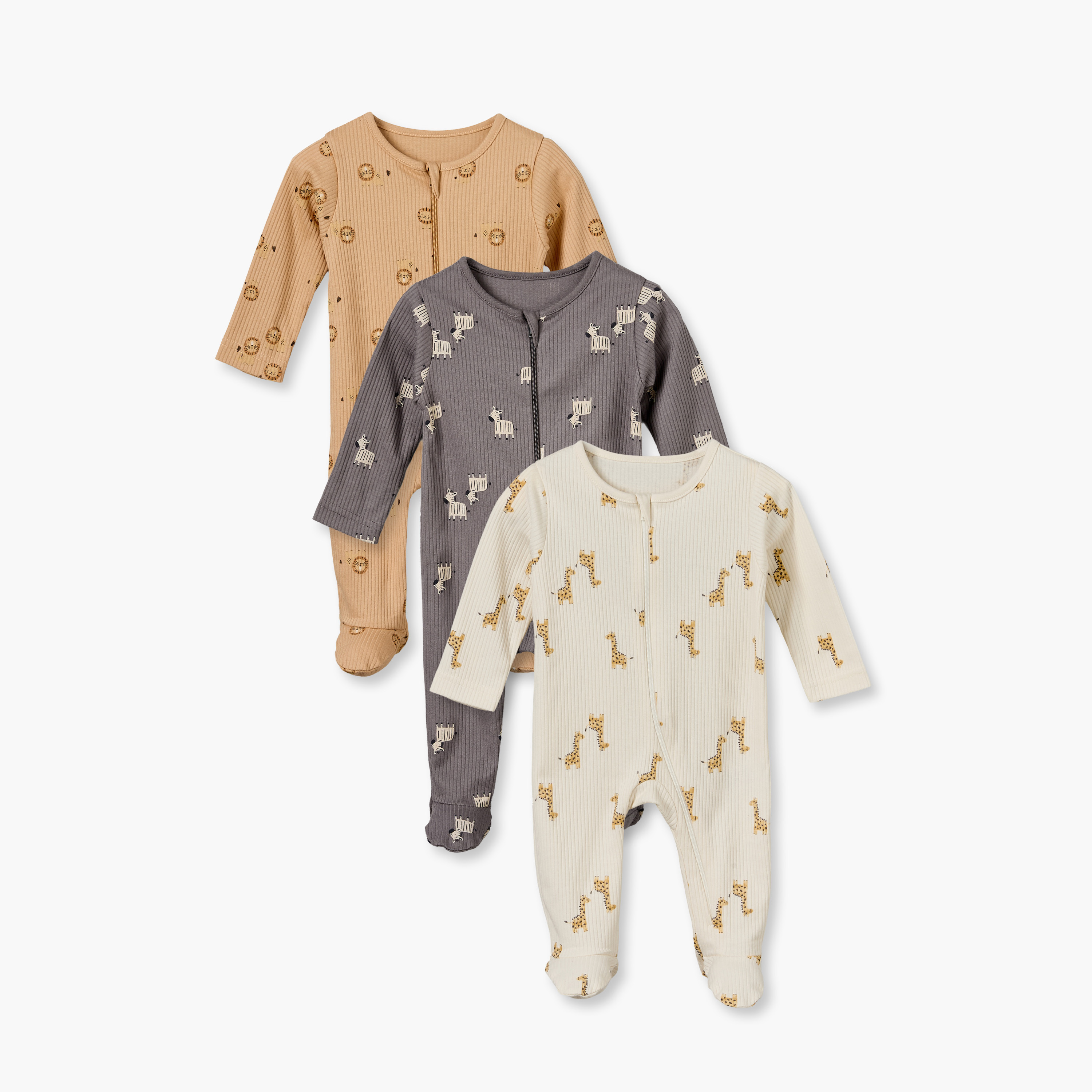 Pack of 3 Juniors Cotton Crew Neck Long Sleeves Sleepsuit with Zip Closure-baby-boys-clothing-nightwear-sleepsuits-image-1