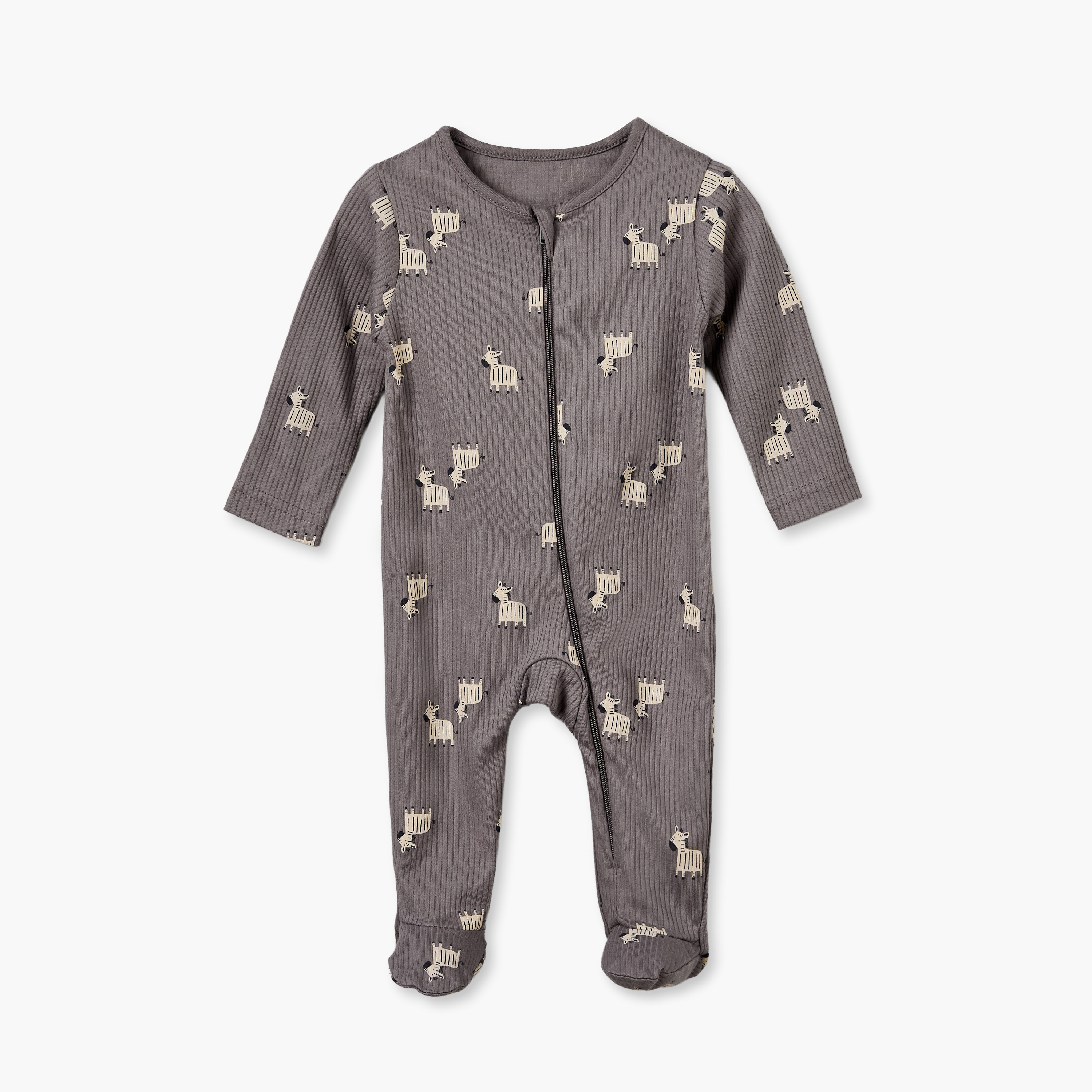 Pack of 3 Juniors Cotton Crew Neck Long Sleeves Sleepsuit with Zip Closure-baby-boys-clothing-nightwear-sleepsuits-image-3