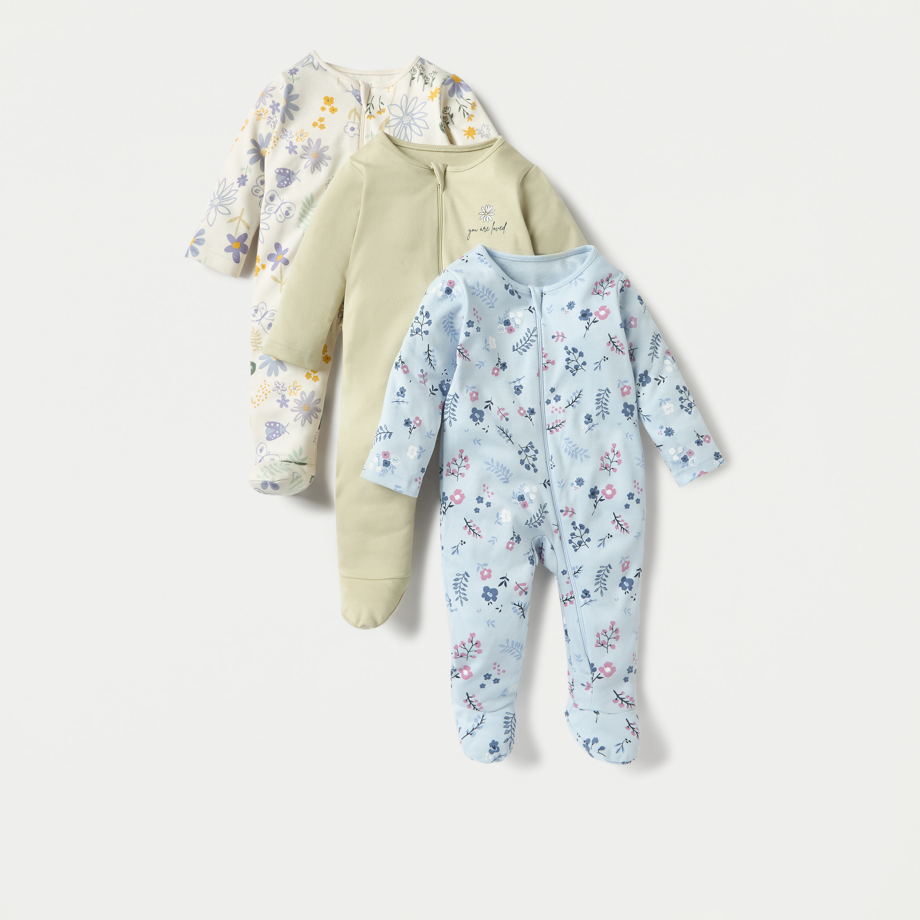 بدلات نوم مُغلقة القدمين بسحّاب إغلاق وطبعات من جونيورز - طقم 3 قطع-baby-girls-clothing-nightwear-sleepsuits-image-1