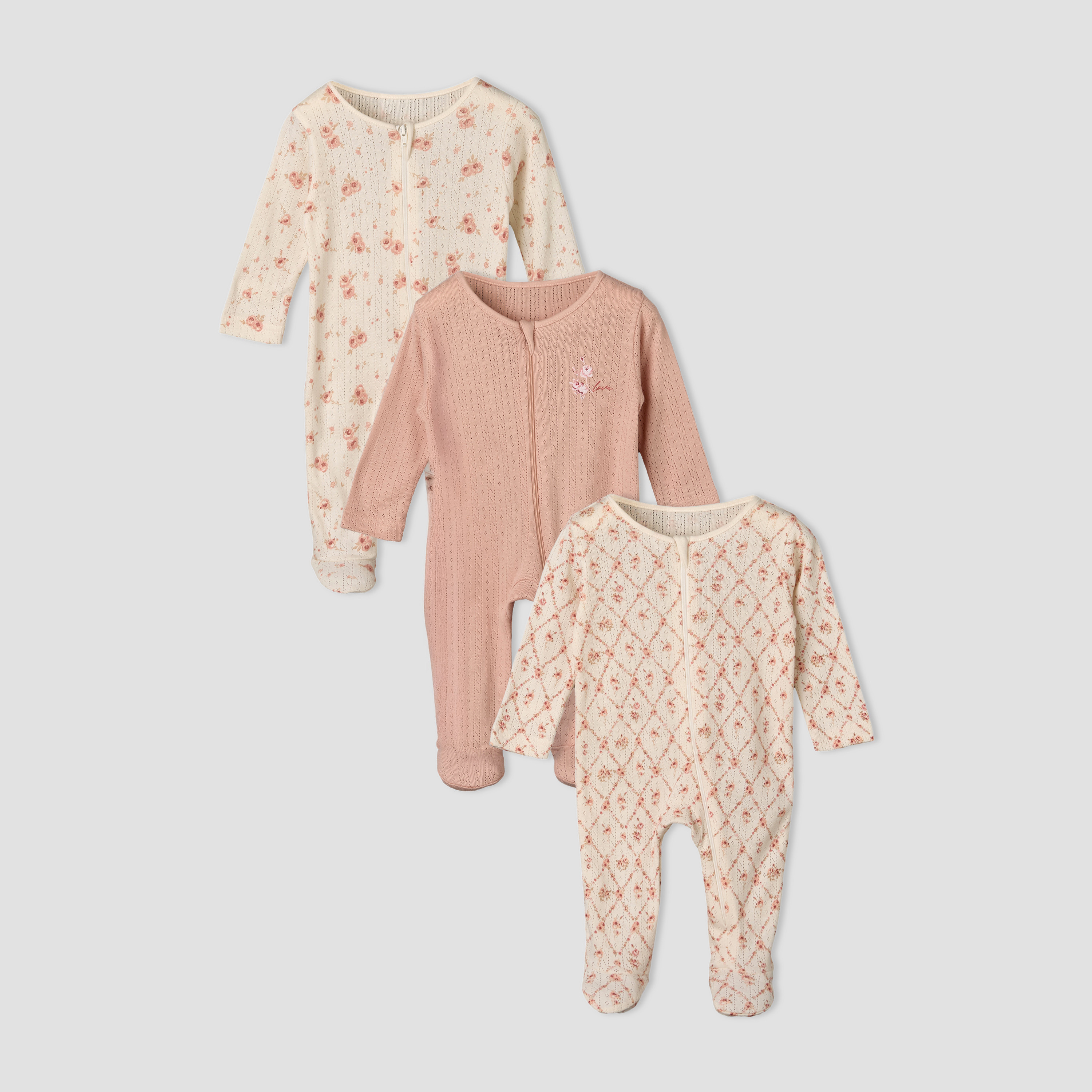 طقم بدلات نوم قطن بياقة مستديرة وأكمام طويلة وسحاب إغلاق 3 قطع من جونيورز-baby-girls-clothing-nightwear-sleepsuits-image-7